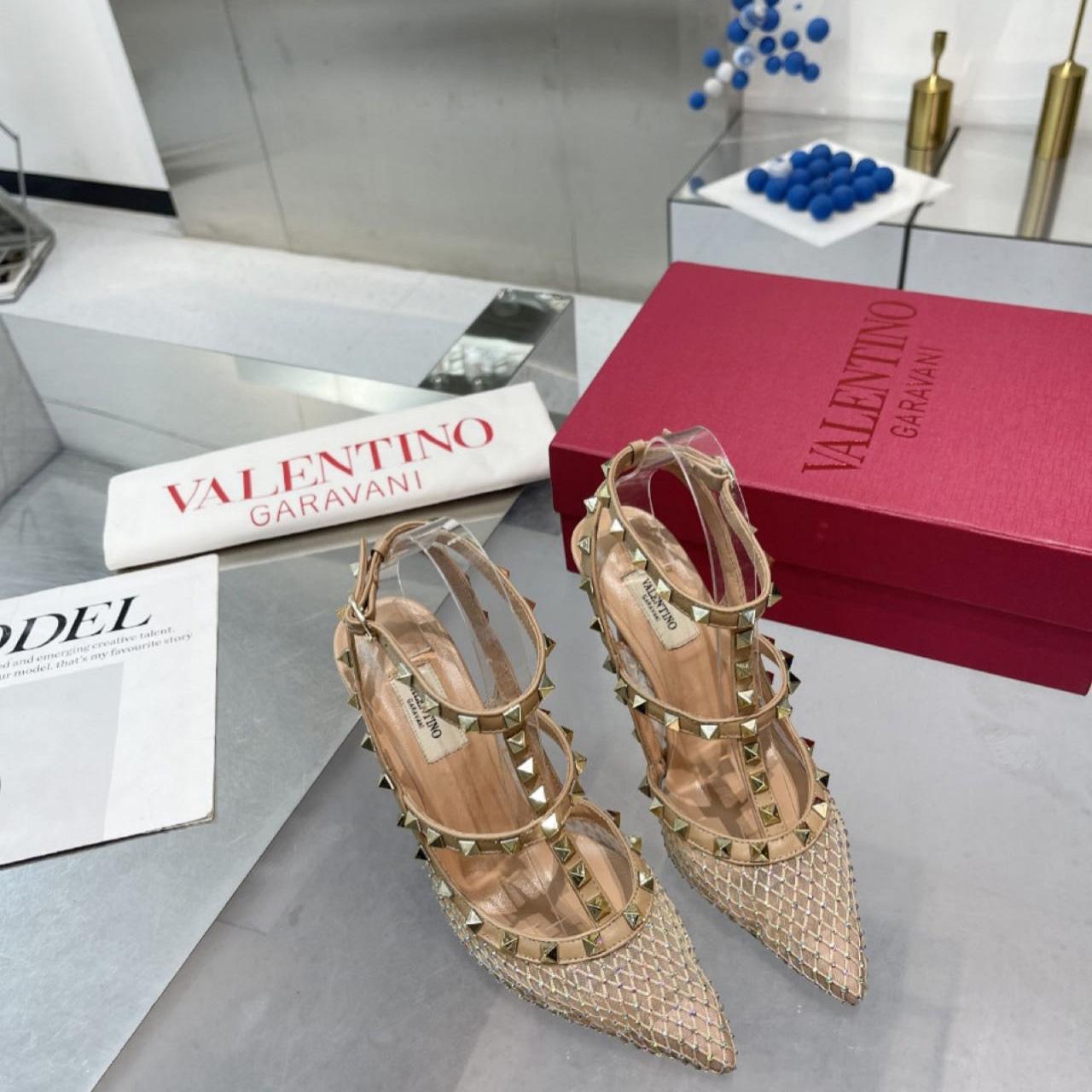 Valenti Rockstud Pumps Women Mesh With Crystals And Straps Apricot - DopestKickz