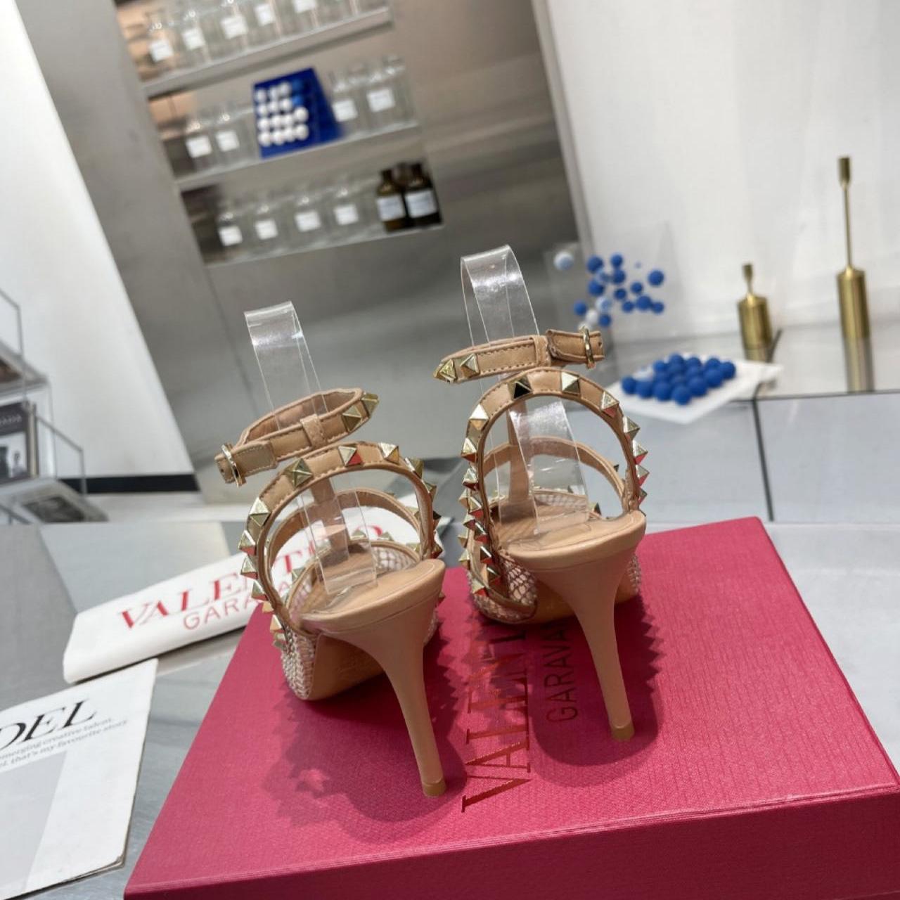 Valenti Rockstud Pumps Women Mesh With Crystals And Straps Apricot - DopestKickz