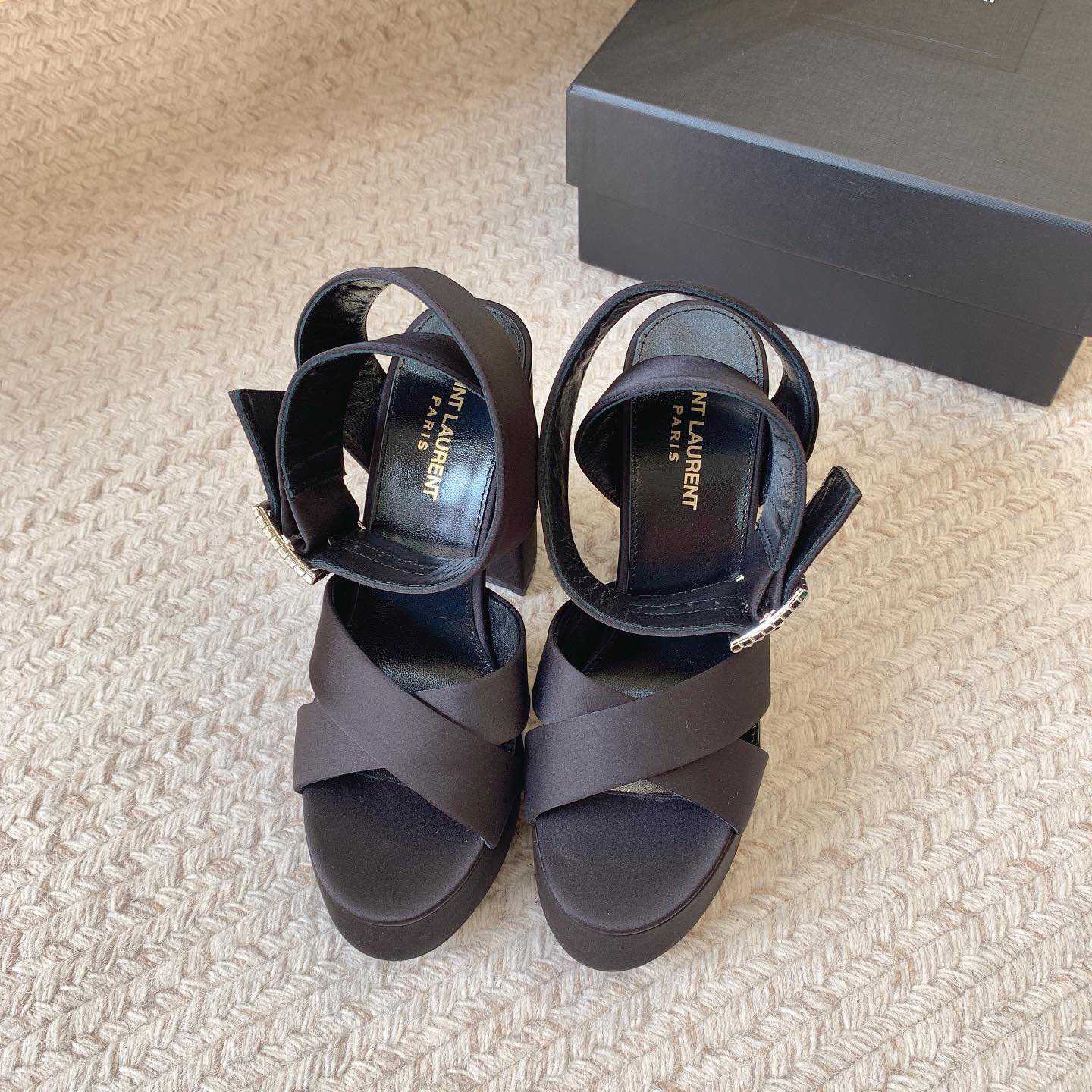 Saint Laurent Bianca Platform Sandals In Satin Crepe - DopestKickz