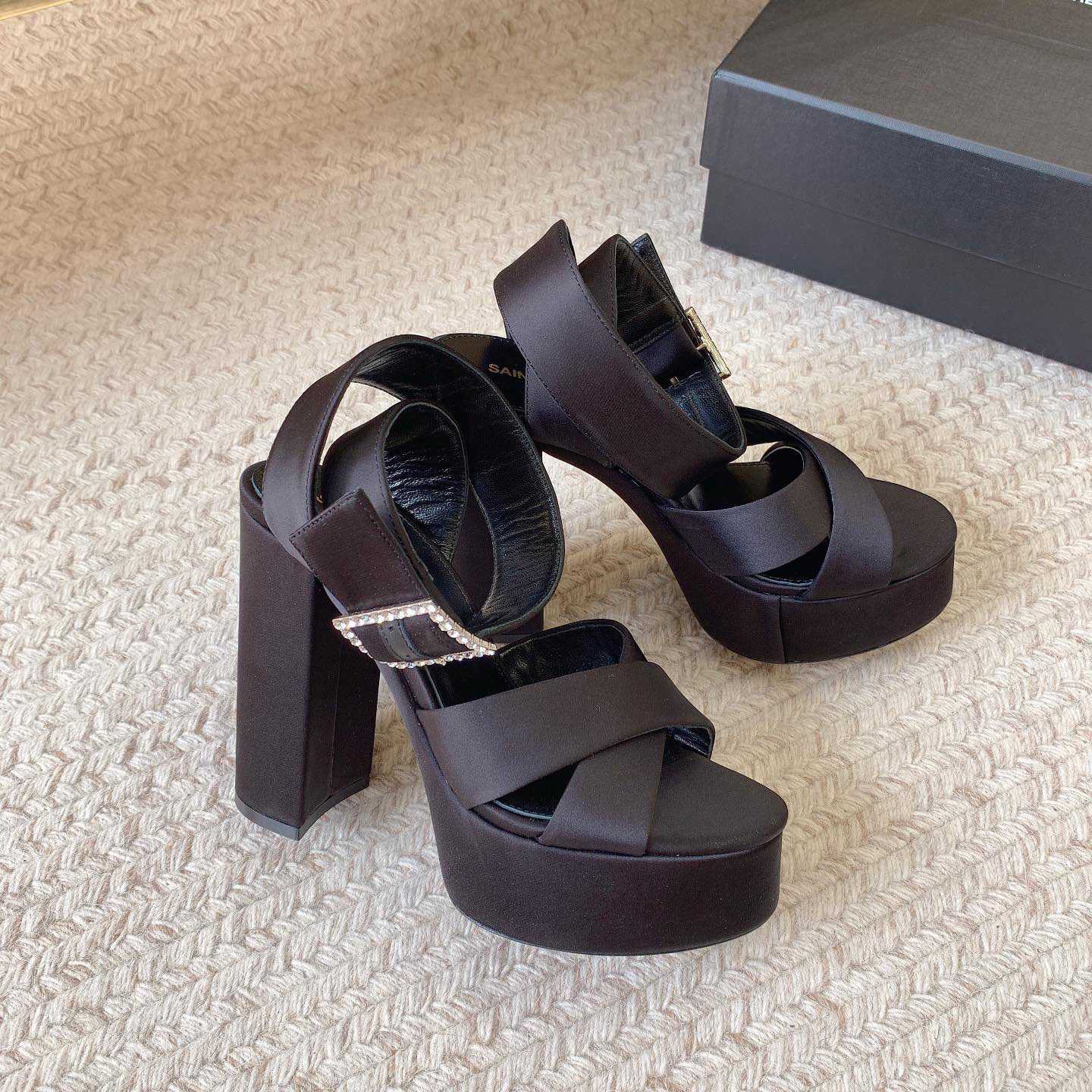 Saint Laurent Bianca Platform Sandals In Satin Crepe - DopestKickz