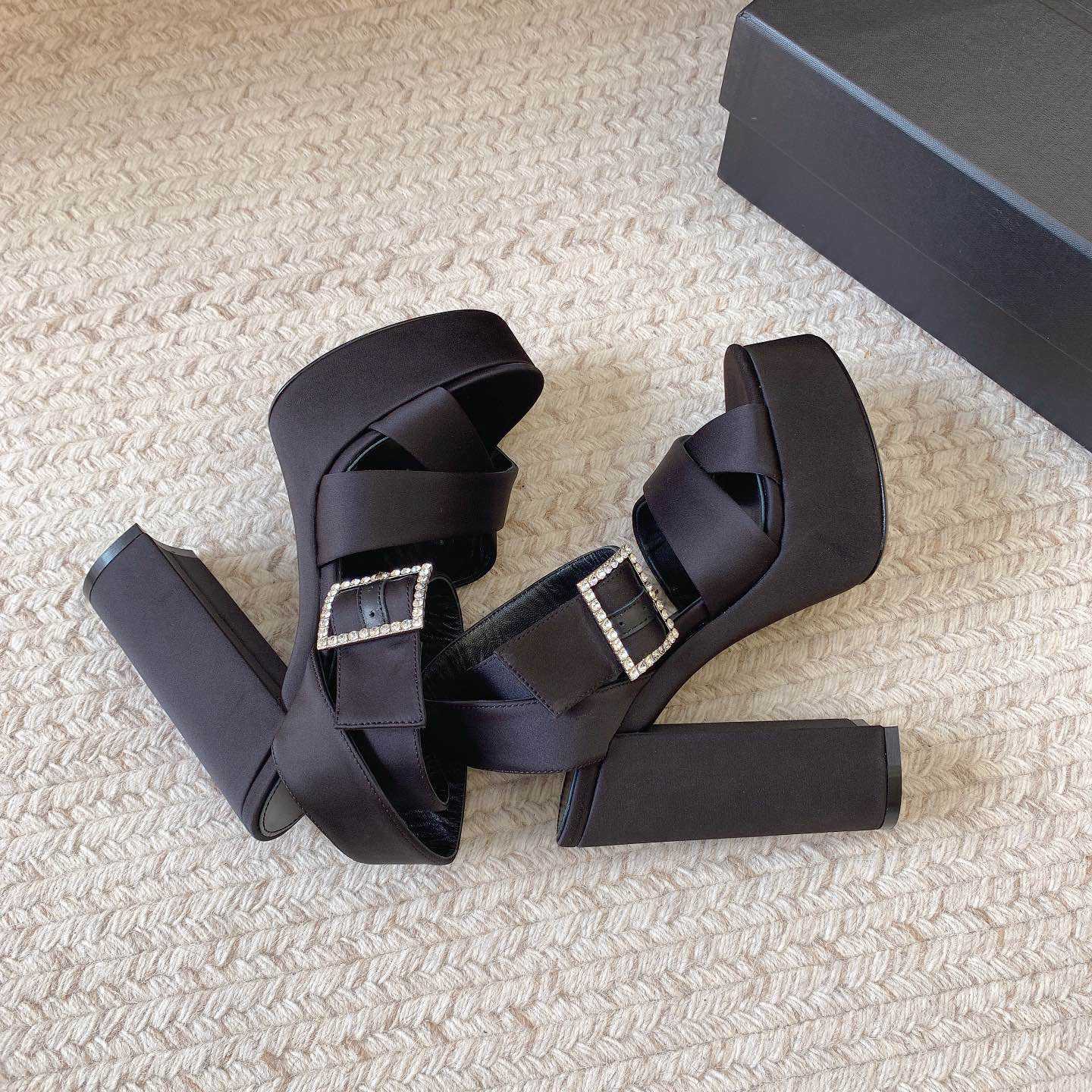 Saint Laurent Bianca Platform Sandals In Satin Crepe - DopestKickz