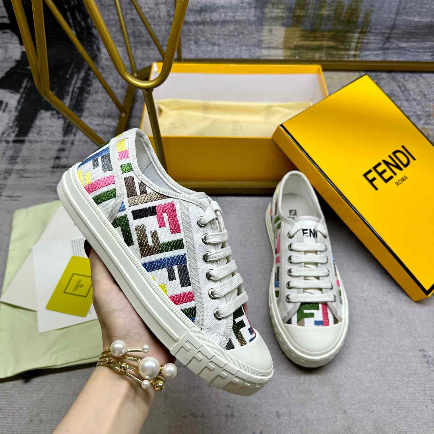 Fendi Domino Canvas Sneakers - DopestKickz