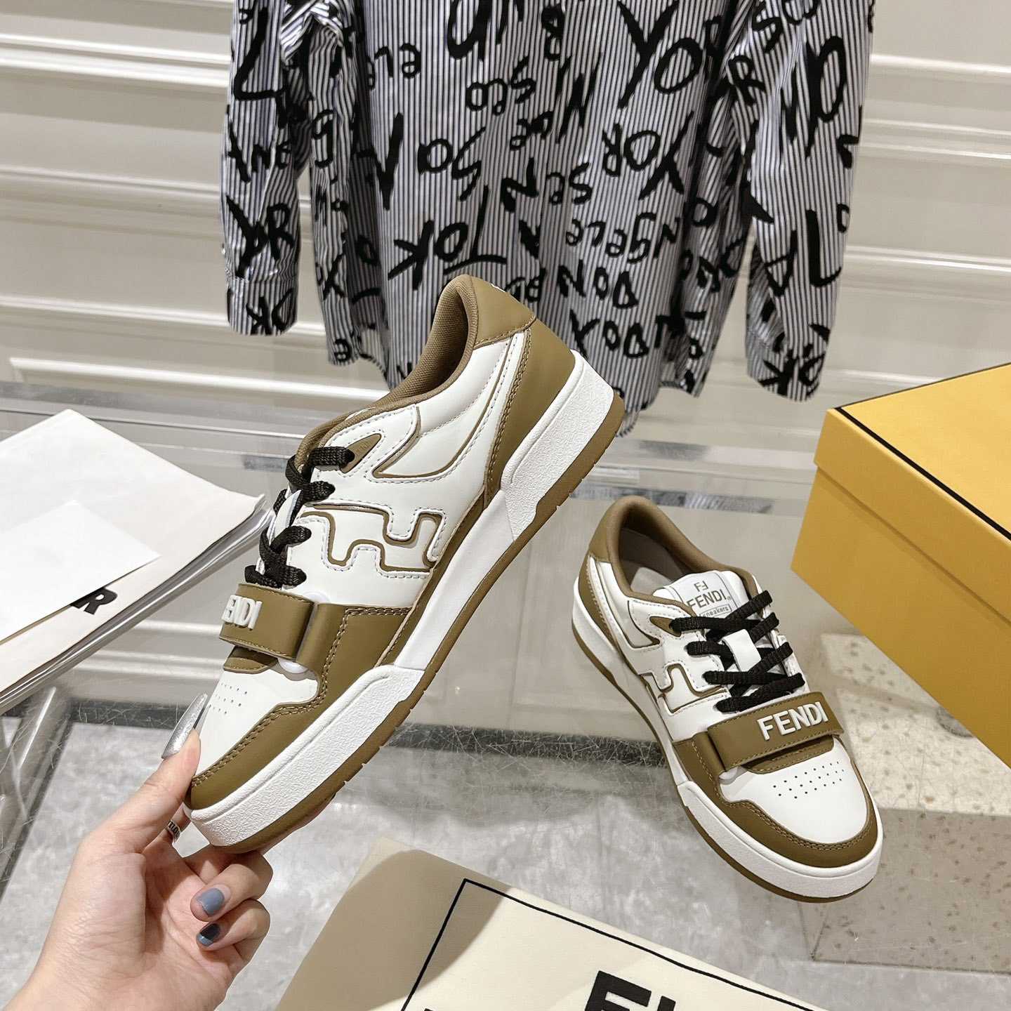 Fendi Match Green Leather Low-tops - DopestKickz