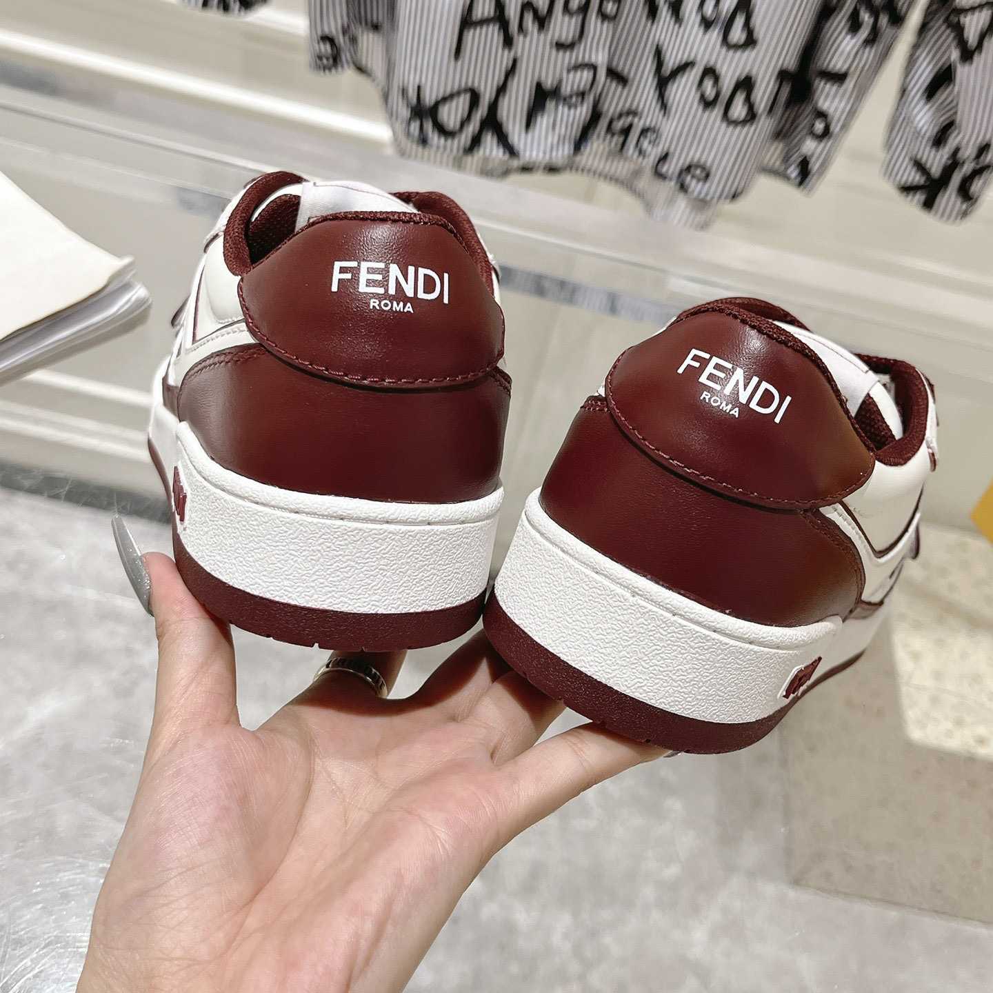 Fendi Match Burgundy Leather Low-tops - DopestKickz