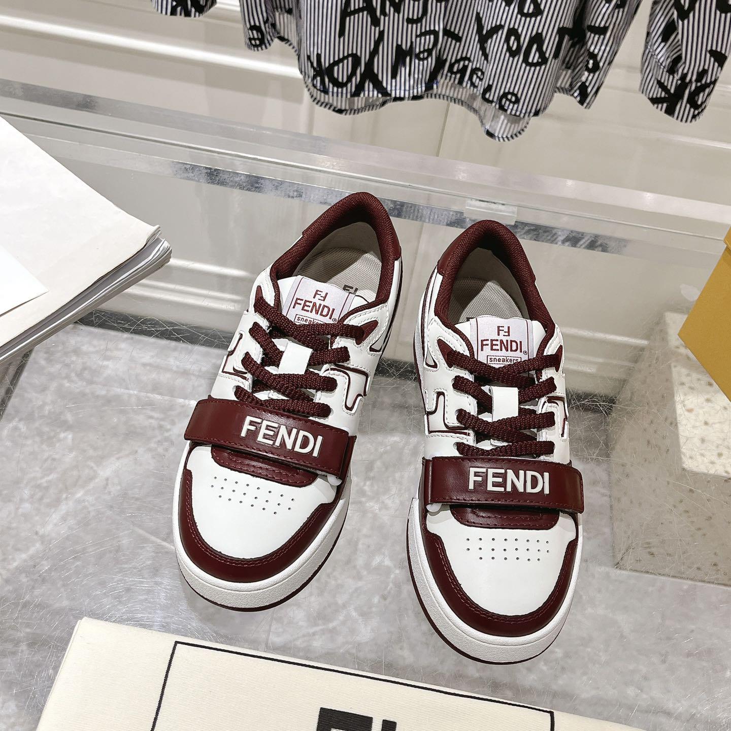 Fendi Match Burgundy Leather Low-tops - DopestKickz
