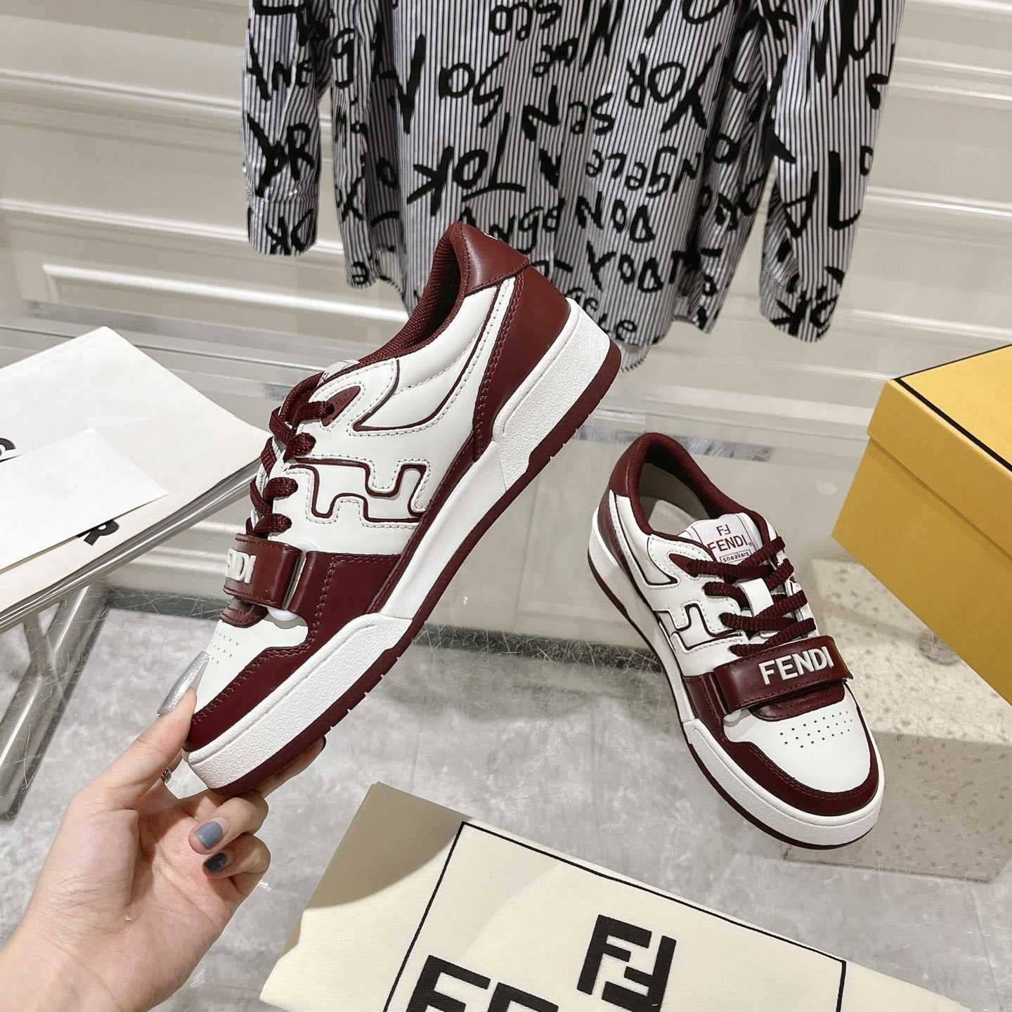 Fendi Match Burgundy Leather Low-tops - DopestKickz