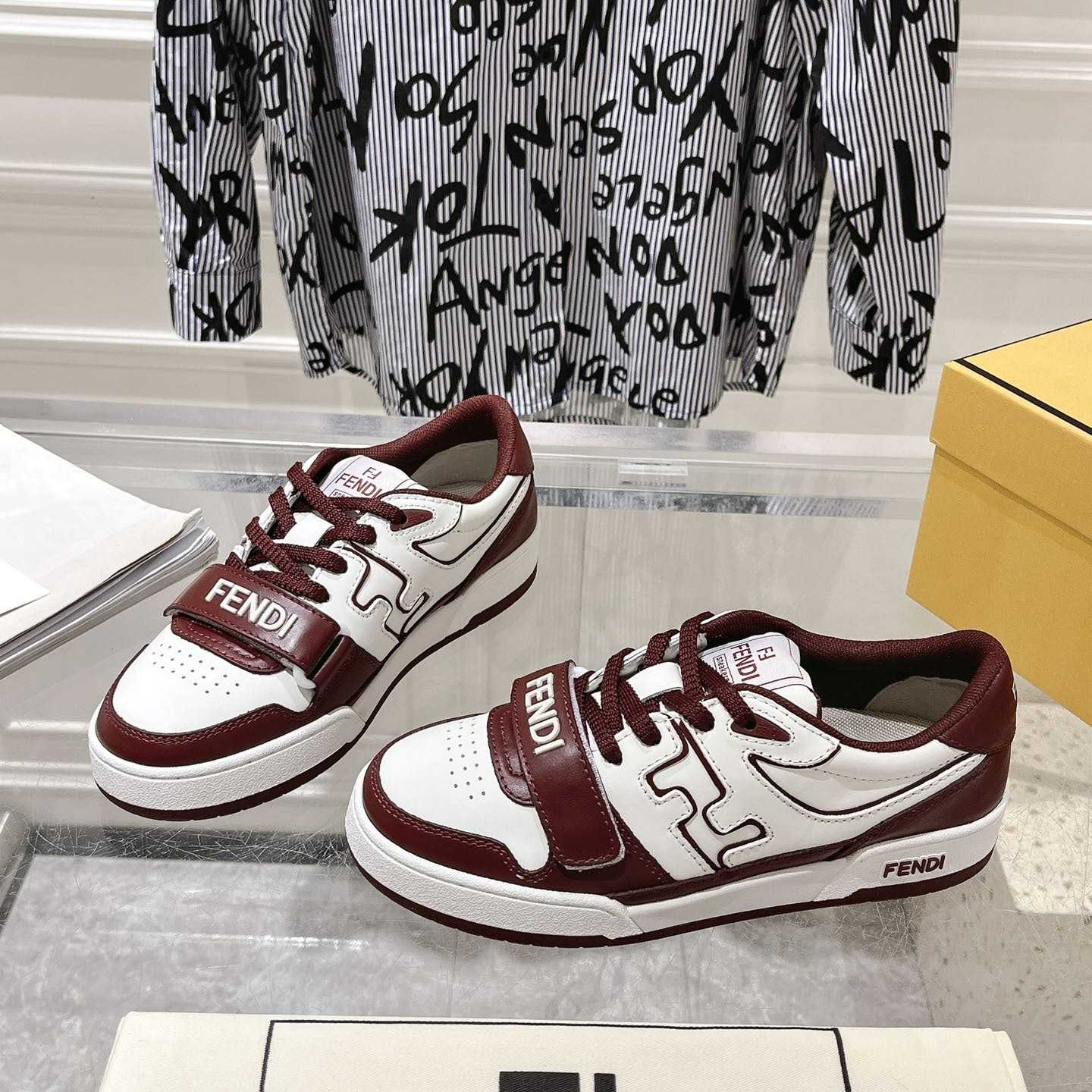 Fendi Match Burgundy Leather Low-tops - DopestKickz