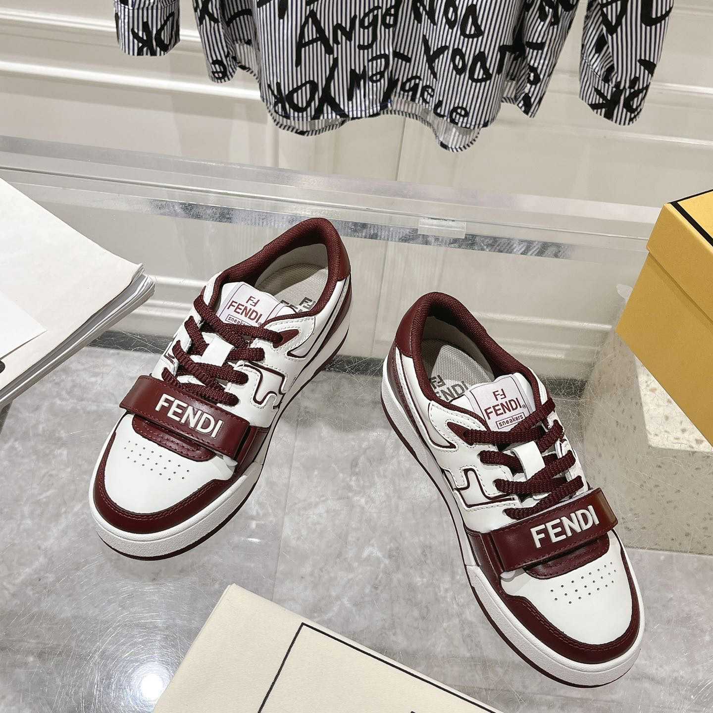Fendi Match Burgundy Leather Low-tops - DopestKickz