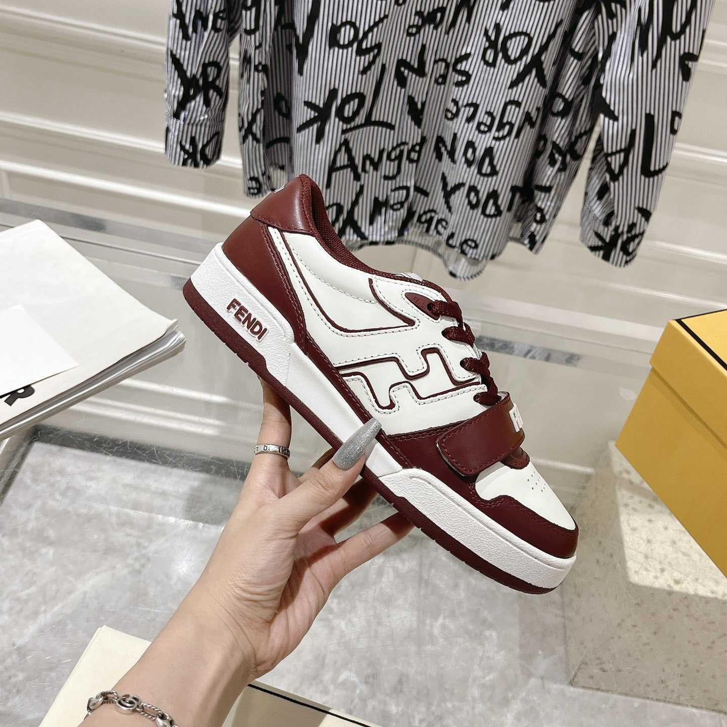 Fendi Match Burgundy Leather Low-tops - DopestKickz
