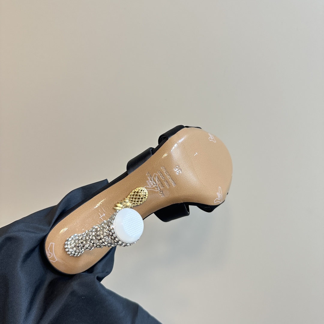 Aquazzura Black 105mm Yes Baby Satin Mules - DopestKickz