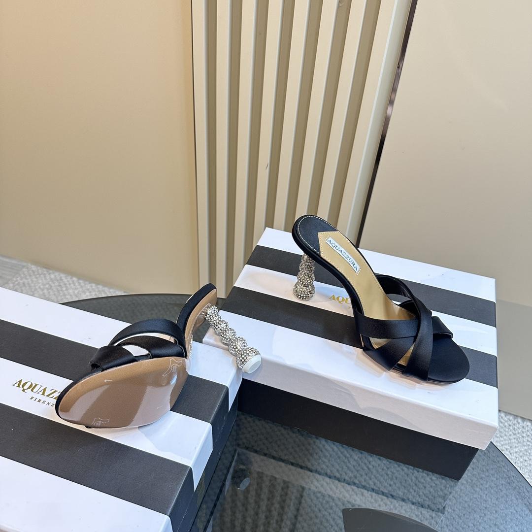 Aquazzura Black 105mm Yes Baby Satin Mules - DopestKickz