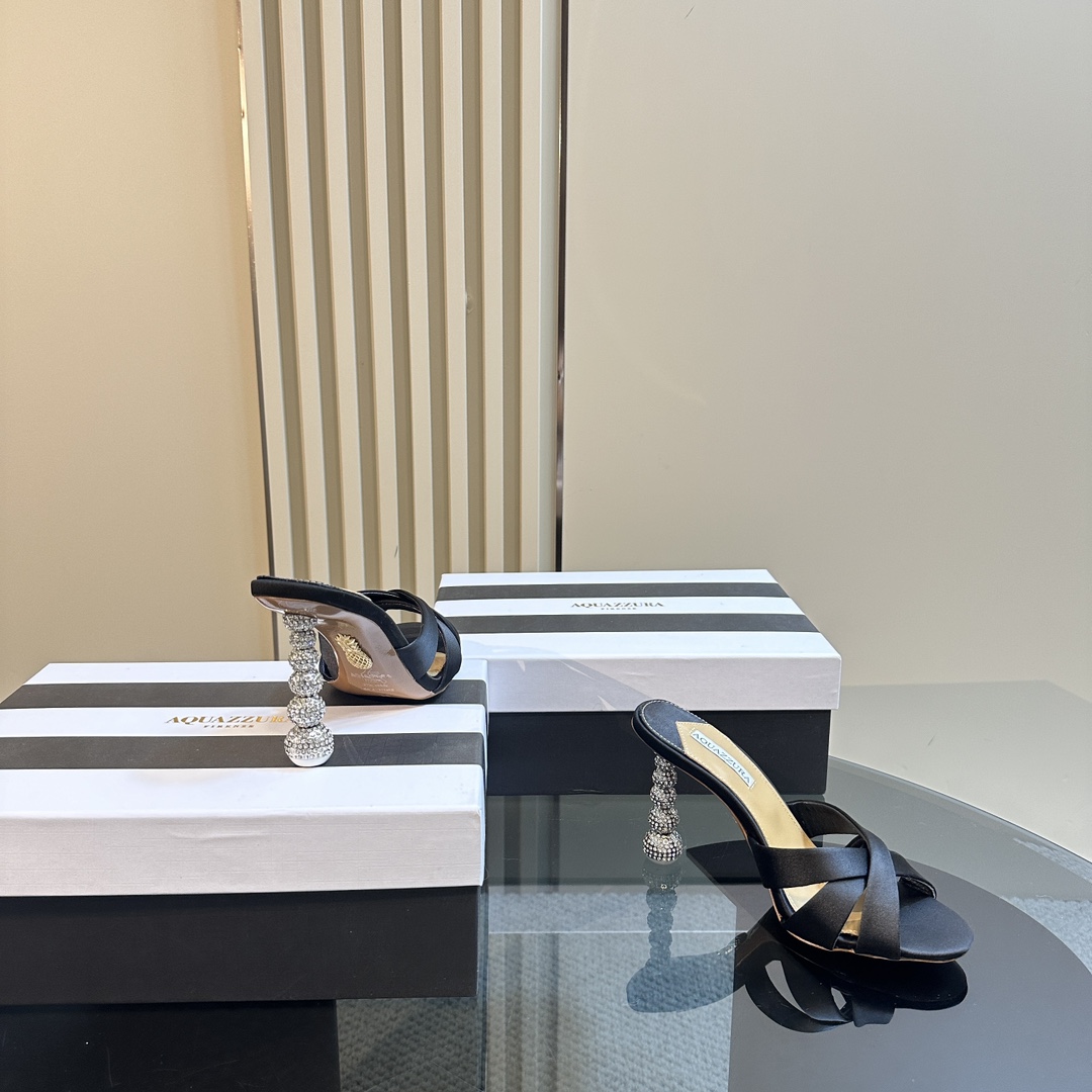 Aquazzura Black 105mm Yes Baby Satin Mules - DopestKickz