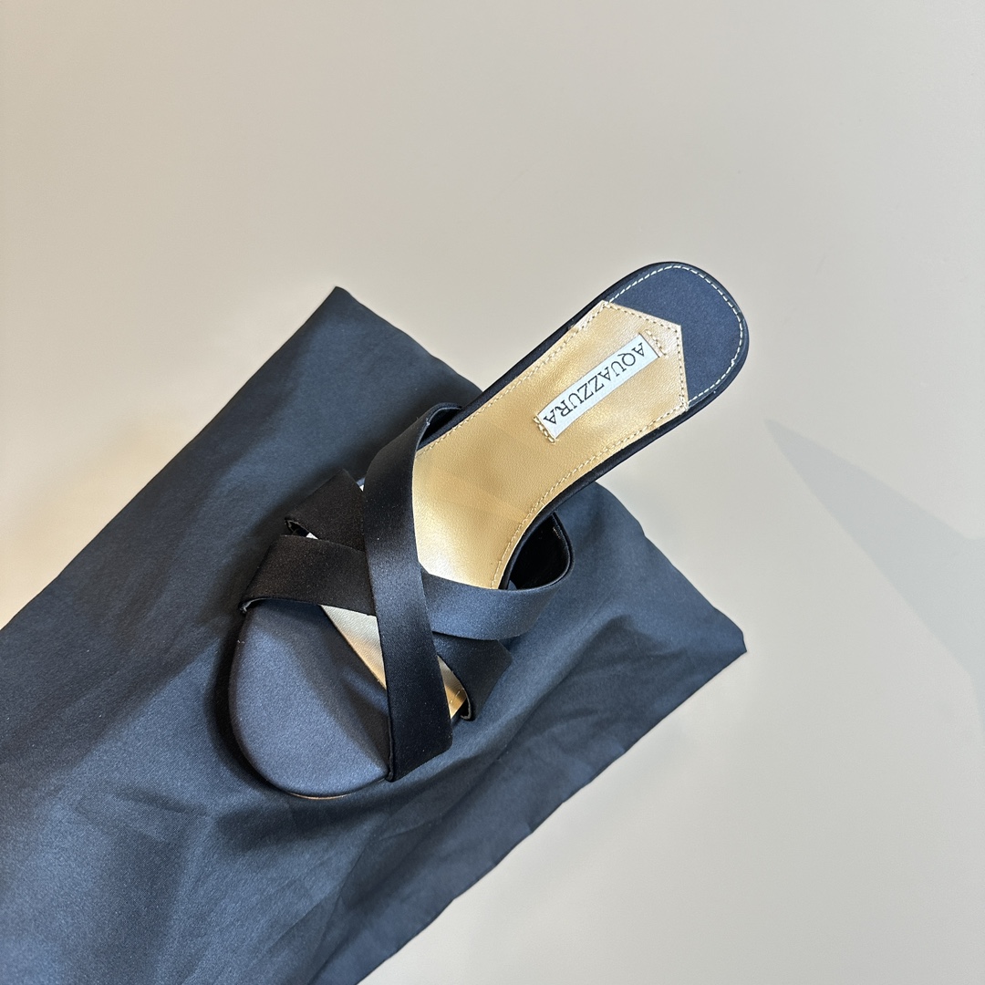 Aquazzura Black 105mm Yes Baby Satin Mules - DopestKickz