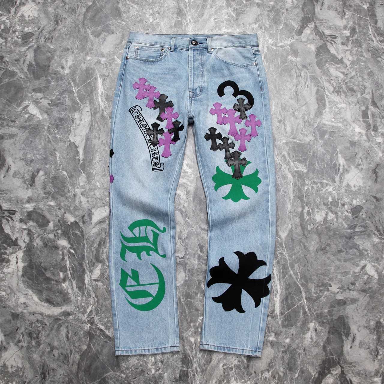 Chrome Heart Cross Patch Denim Jeans - DopestKickz
