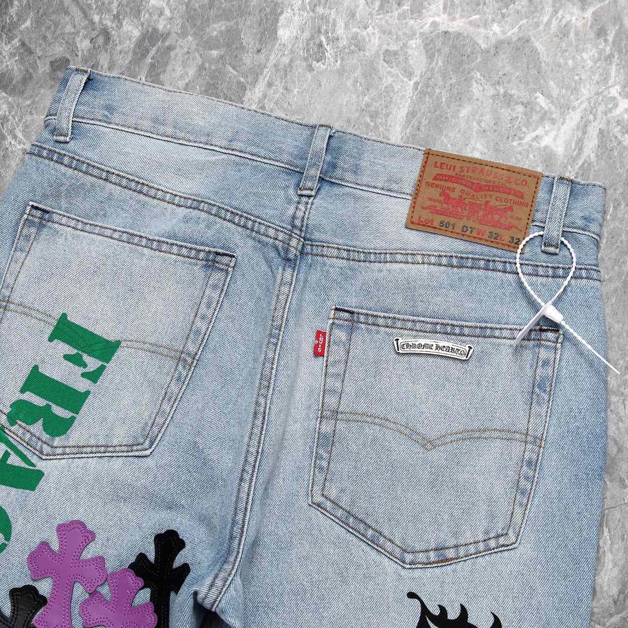 Chrome Heart Cross Patch Denim Jeans - DopestKickz