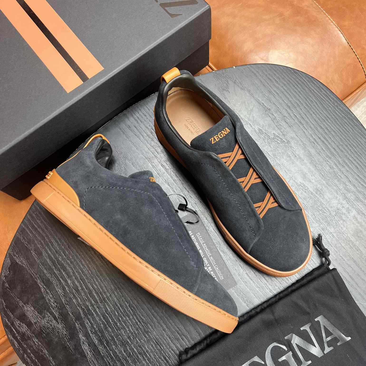 Zegna Black Suede Triple Stitch™ Sneakers - DopestKickz