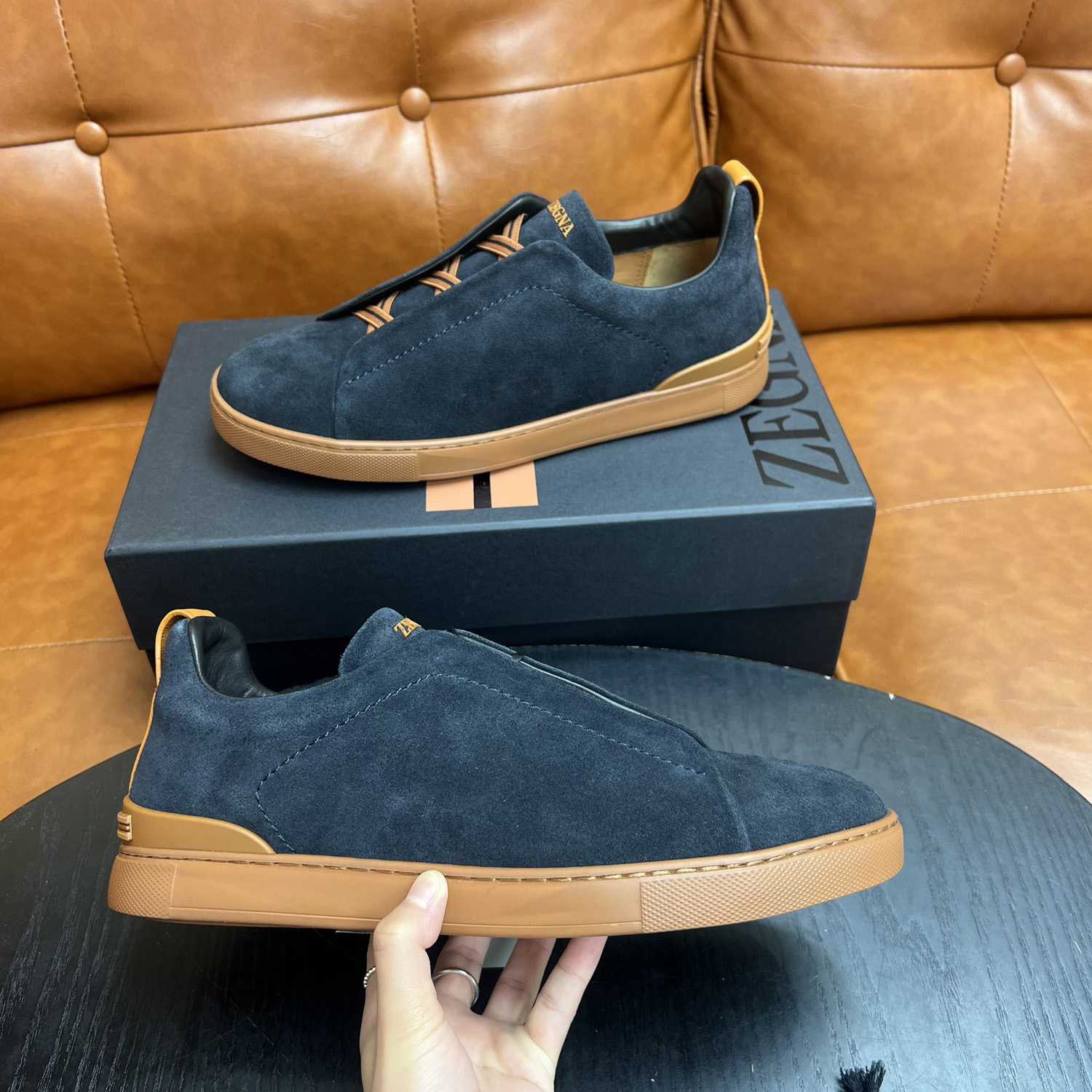 Zegna Black Suede Triple Stitch™ Sneakers - DopestKickz
