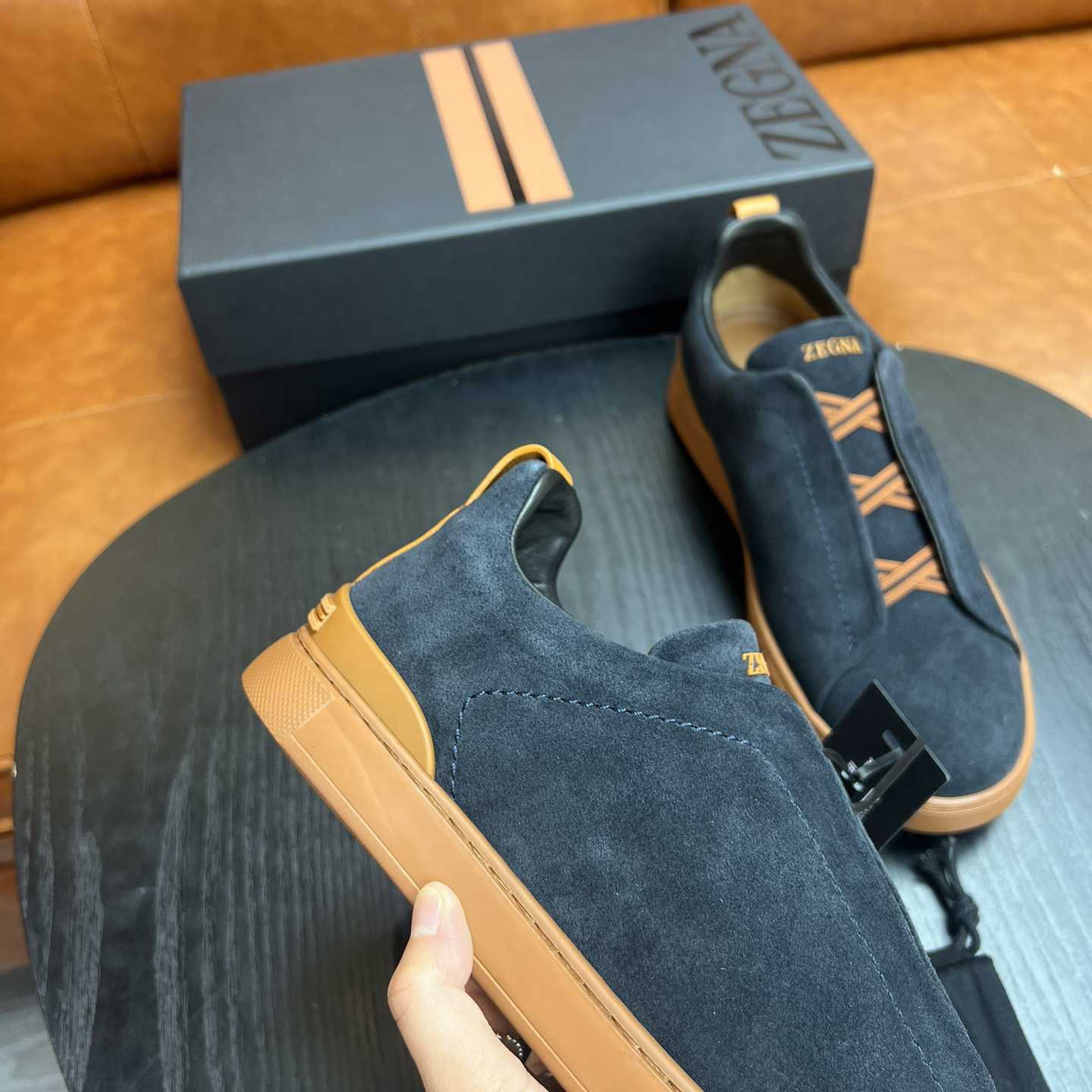 Zegna Black Suede Triple Stitch™ Sneakers - DopestKickz