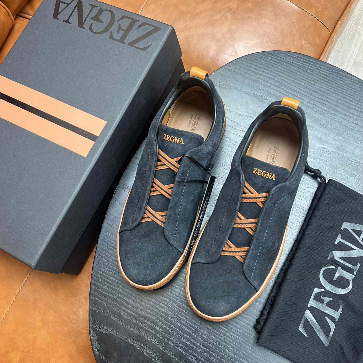 Zegna Black Suede Triple Stitch™ Sneakers - DopestKickz