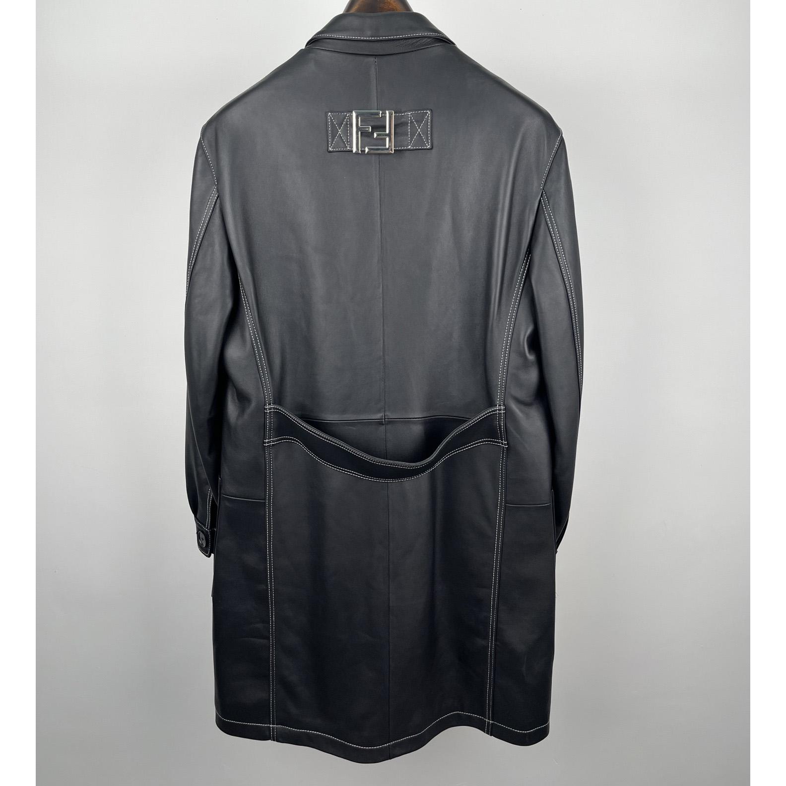 Fendi Black Leather Overcoat - DopestKickz