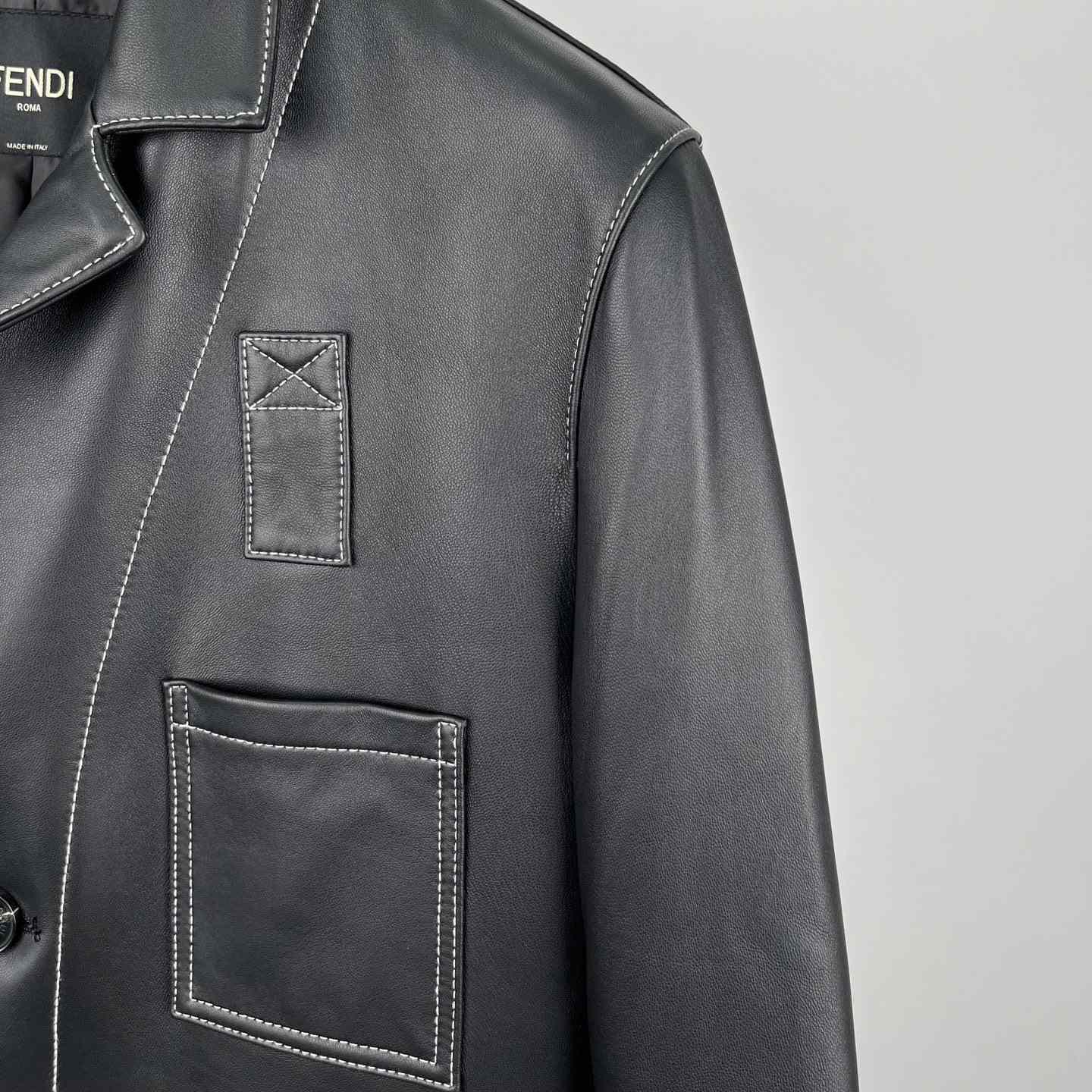 Fendi Black Leather Overcoat - DopestKickz