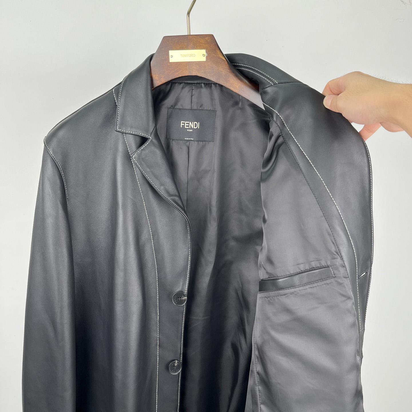 Fendi Black Leather Overcoat - DopestKickz