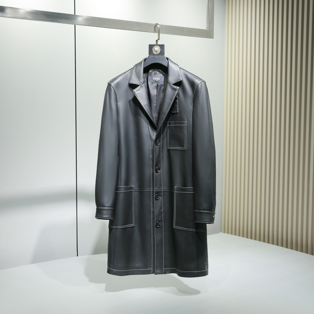 Fendi Black Leather Overcoat - DopestKickz