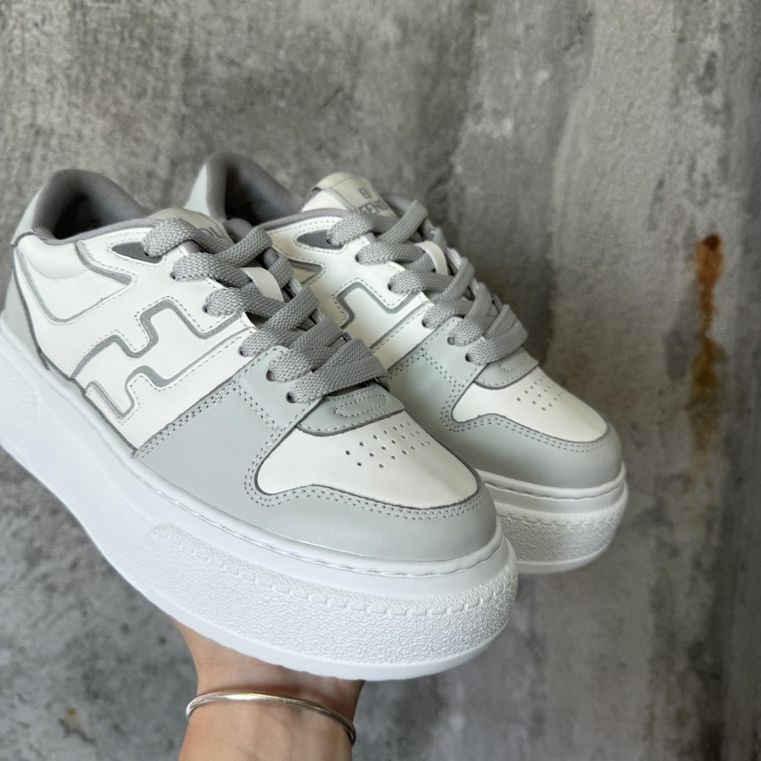 Fendi Match Gray Leather Platform Low-tops - DopestKickz