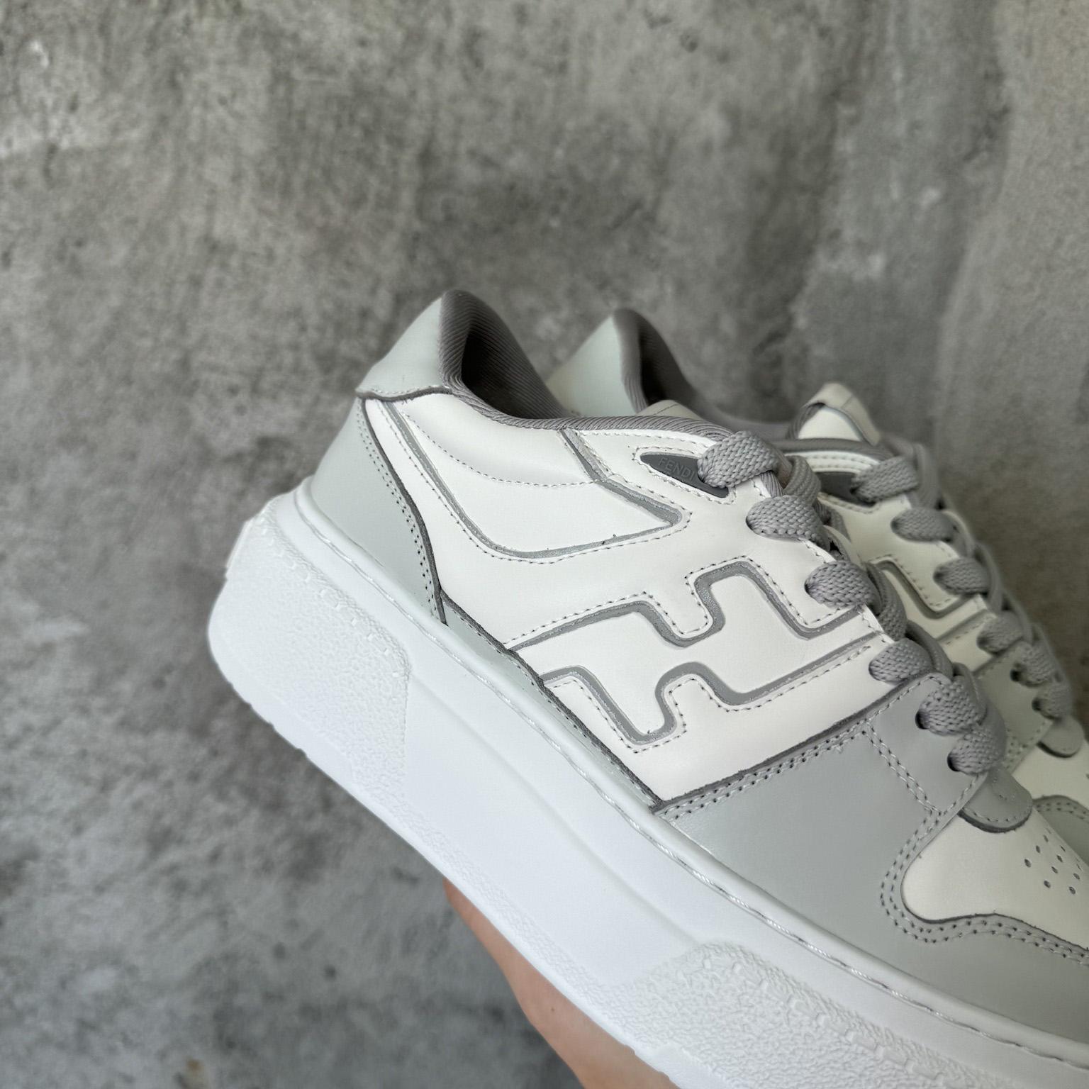 Fendi Match Gray Leather Platform Low-tops - DopestKickz