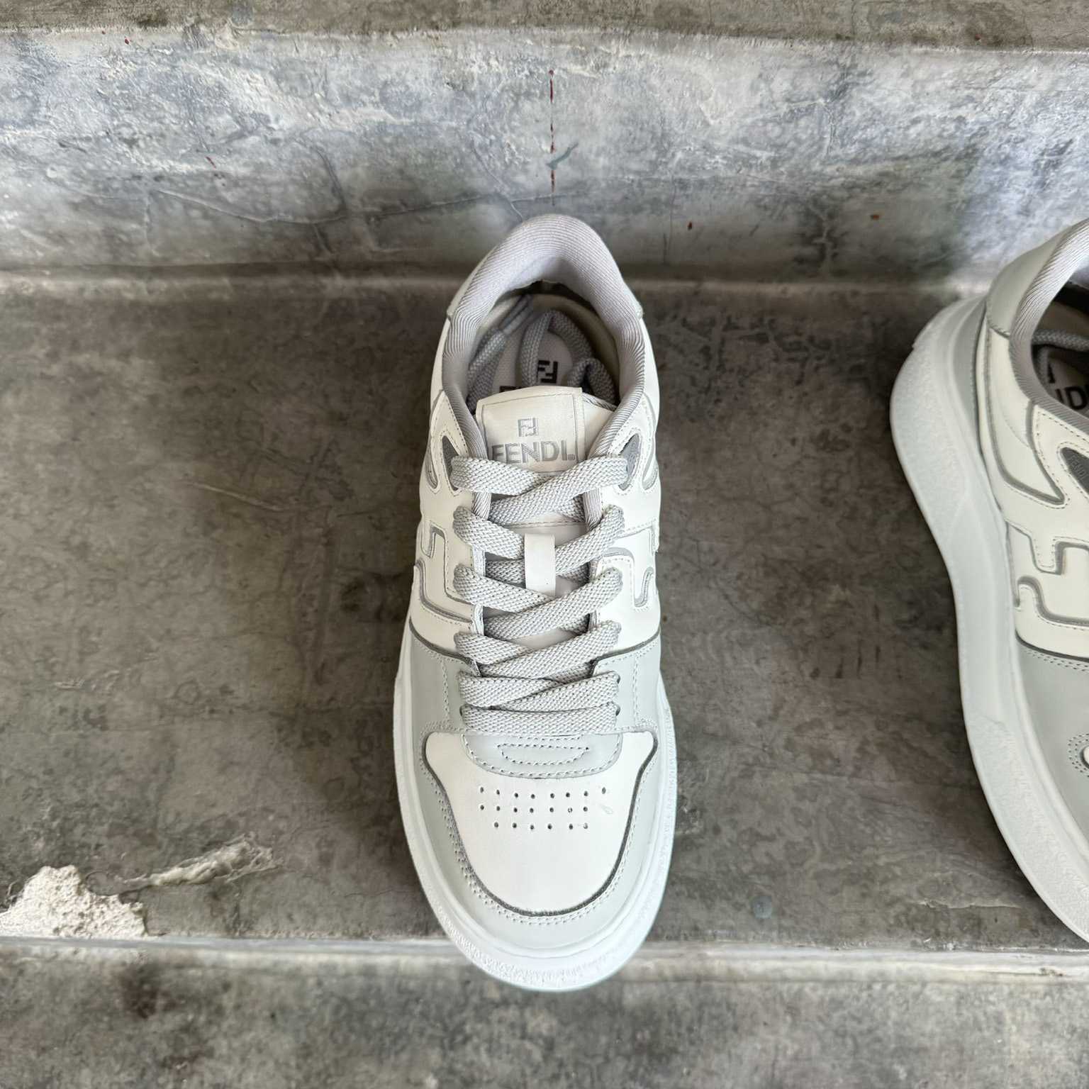 Fendi Match Gray Leather Platform Low-tops - DopestKickz