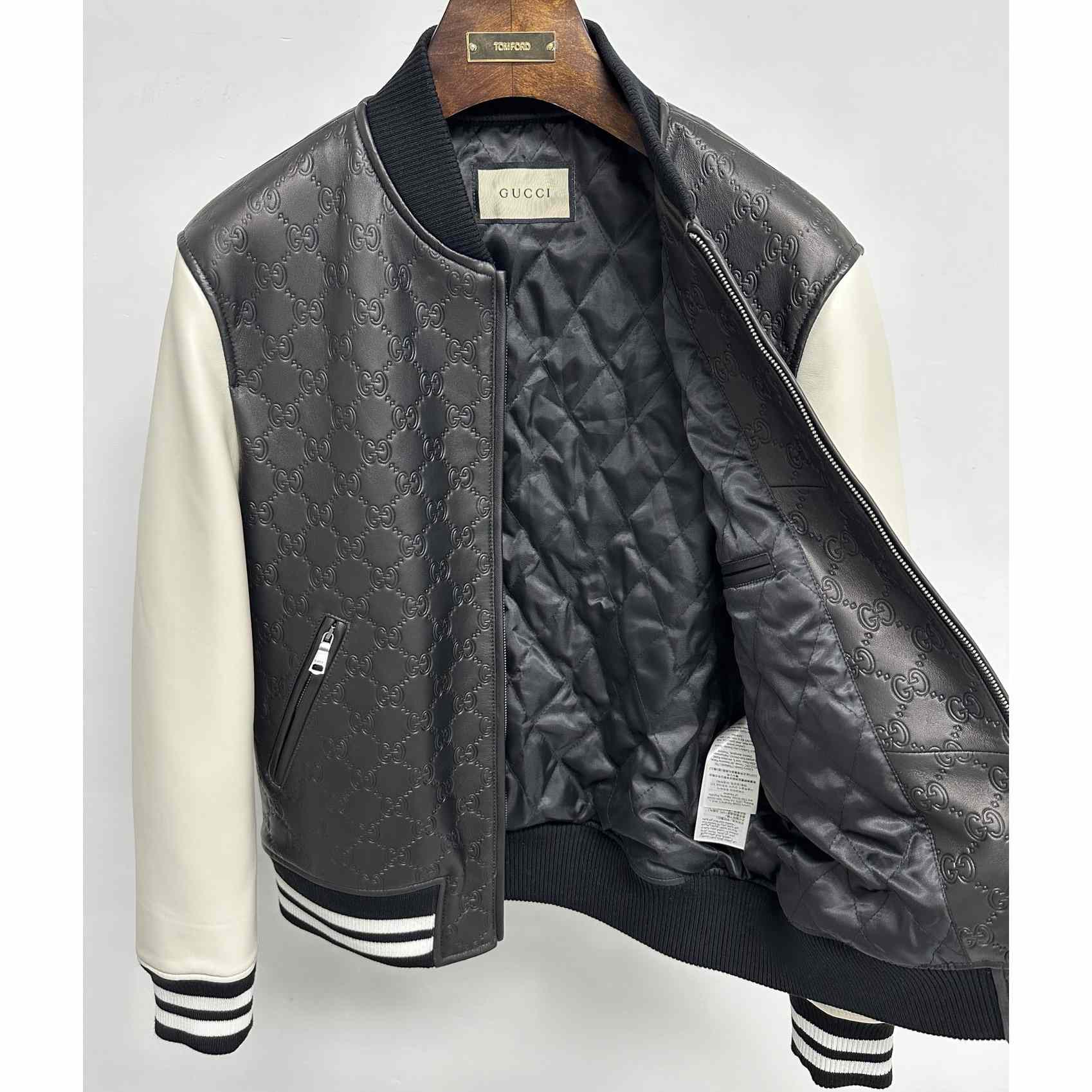 Gucci Embossed GG Leather Bomber Jacket  - DopestKickz
