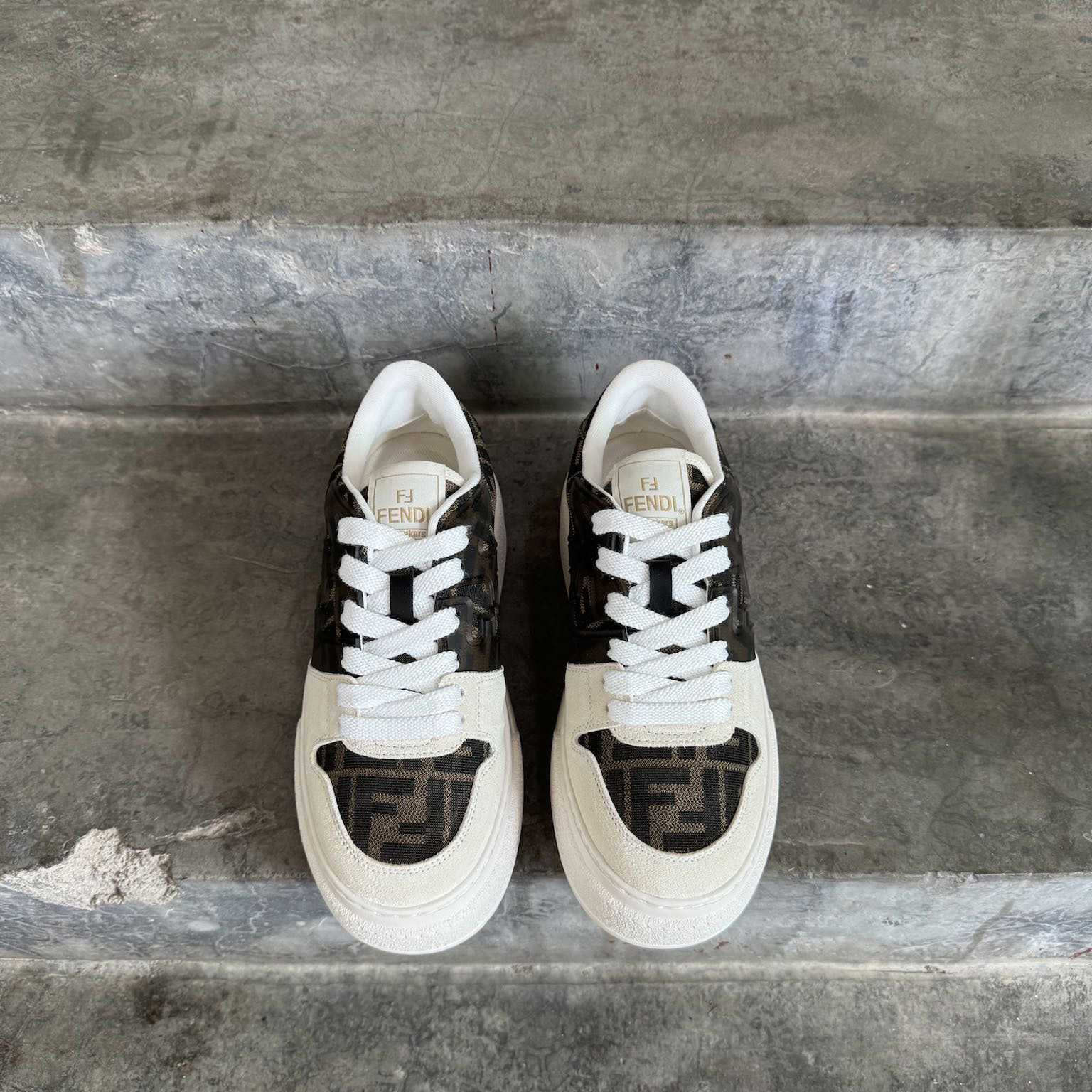 Fendi Match Canvas And White Suede Platform Low-tops - DopestKickz