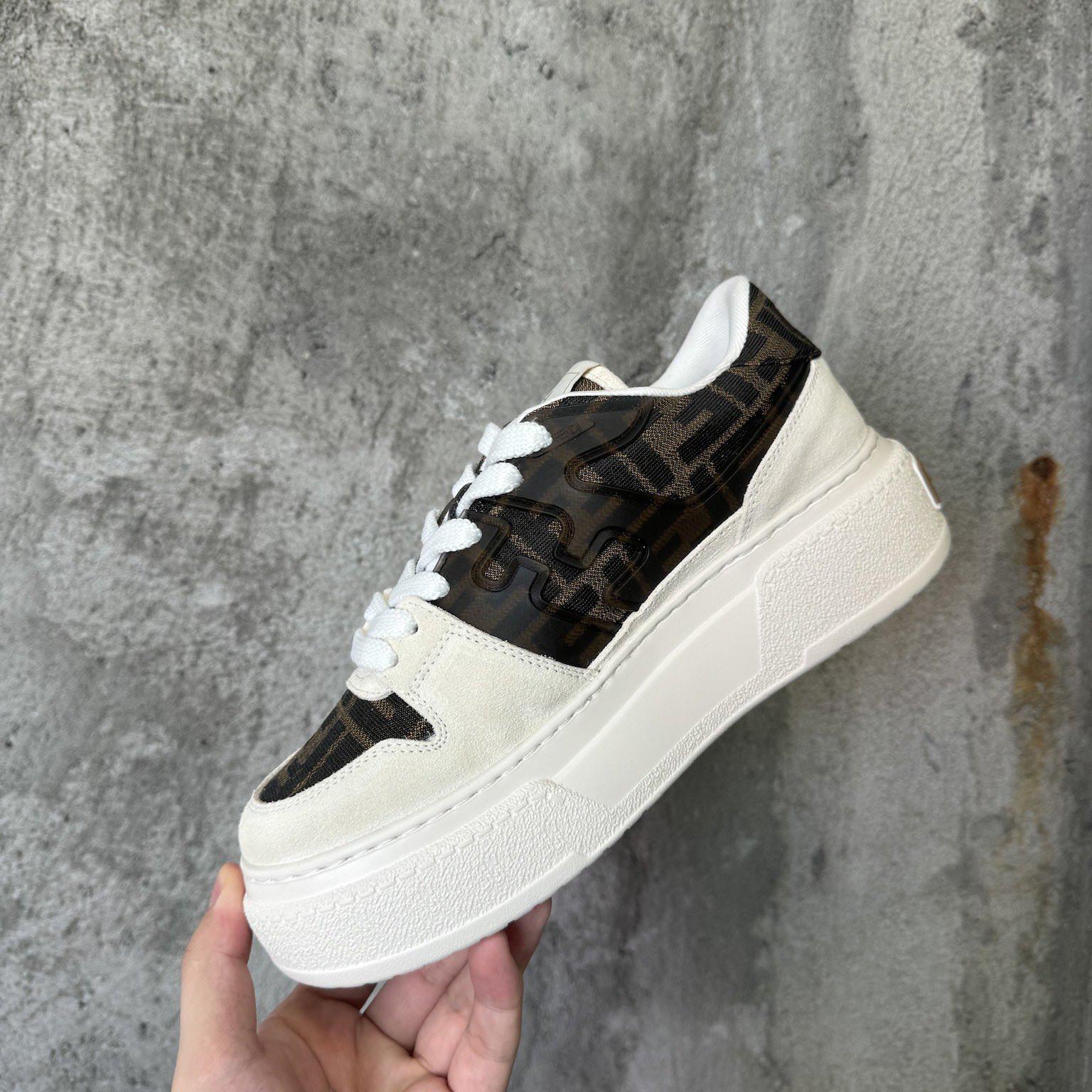 Fendi Match Canvas And White Suede Platform Low-tops - DopestKickz