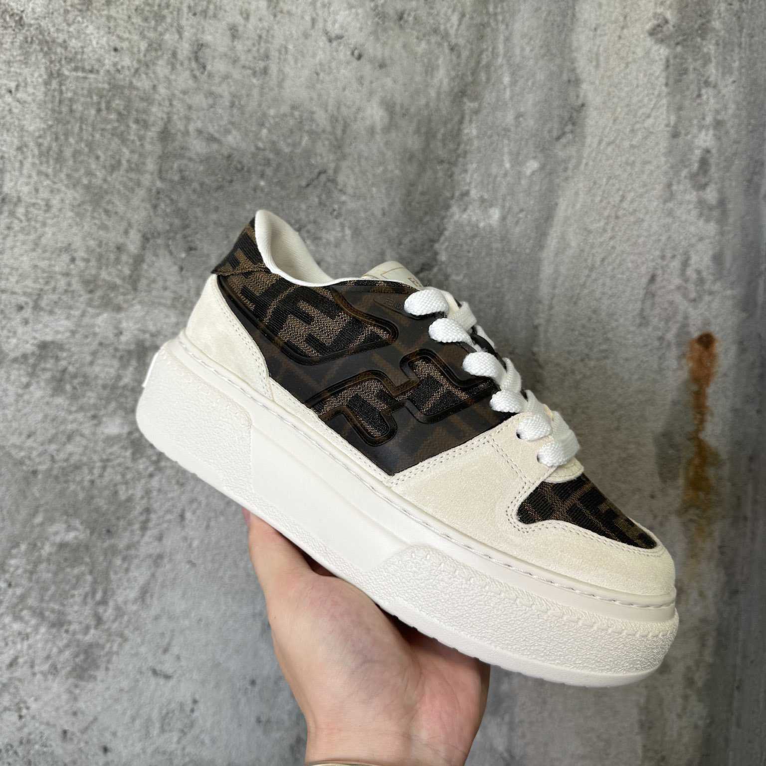 Fendi Match Canvas And White Suede Platform Low-tops - DopestKickz