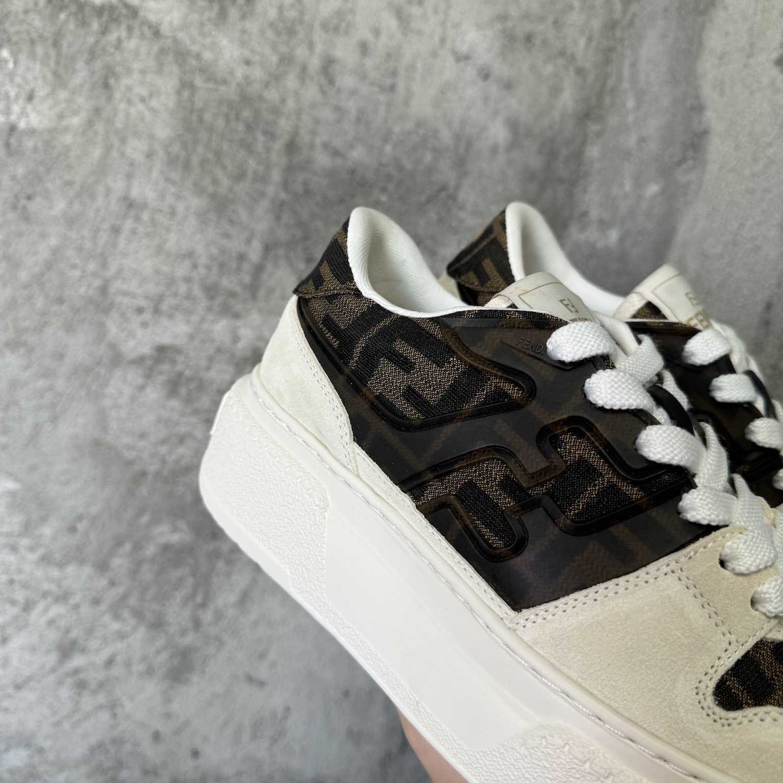 Fendi Match Canvas And White Suede Platform Low-tops - DopestKickz