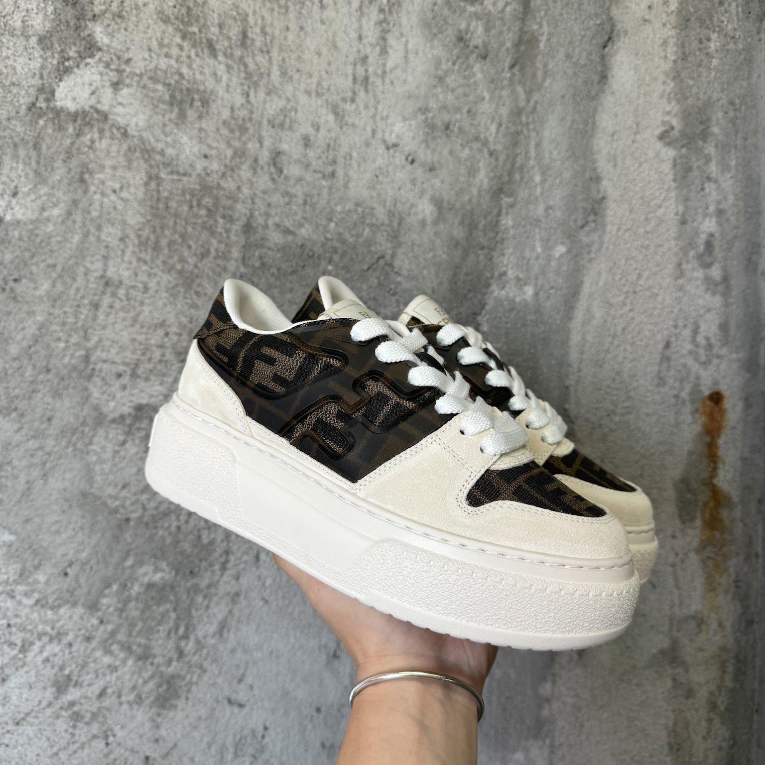 Fendi Match Canvas And White Suede Platform Low-tops - DopestKickz