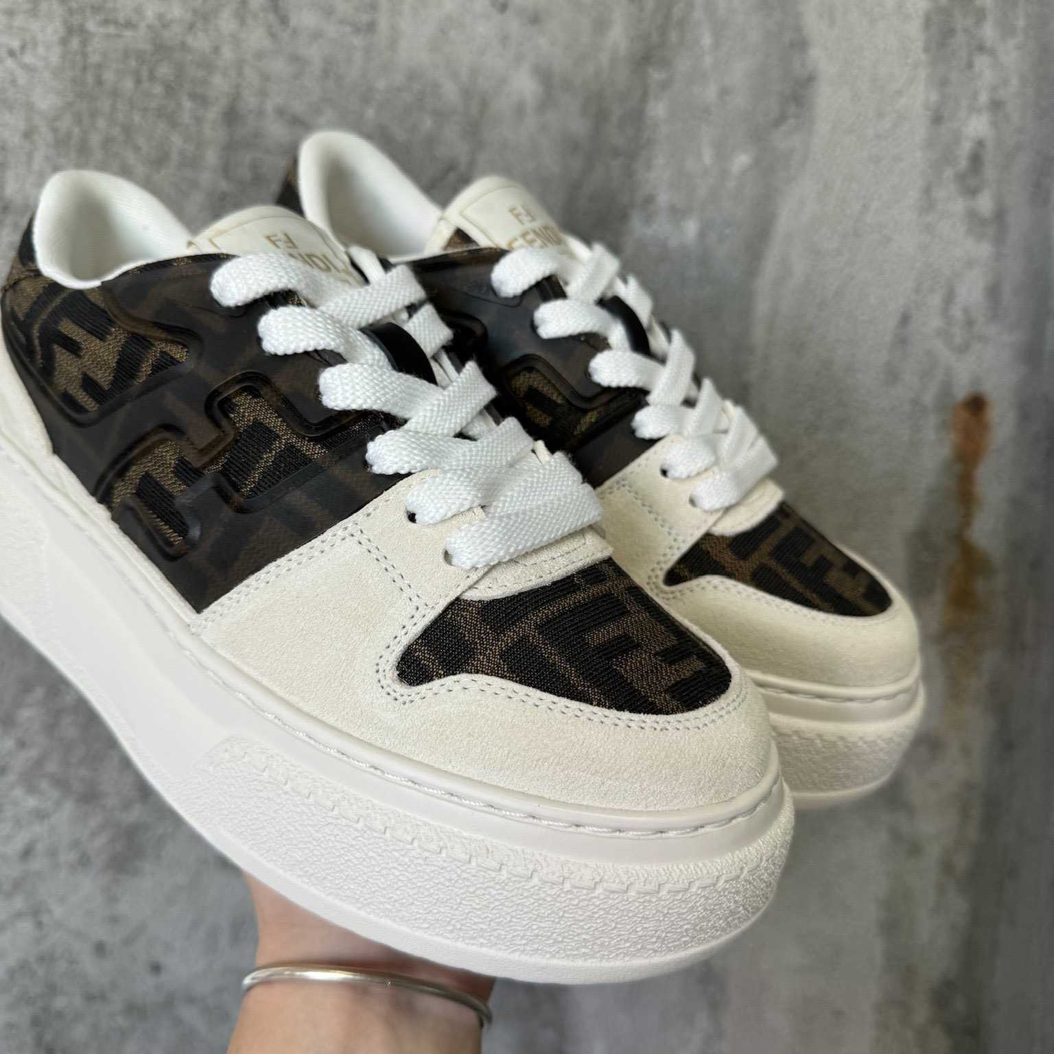 Fendi Match Canvas And White Suede Platform Low-tops - DopestKickz
