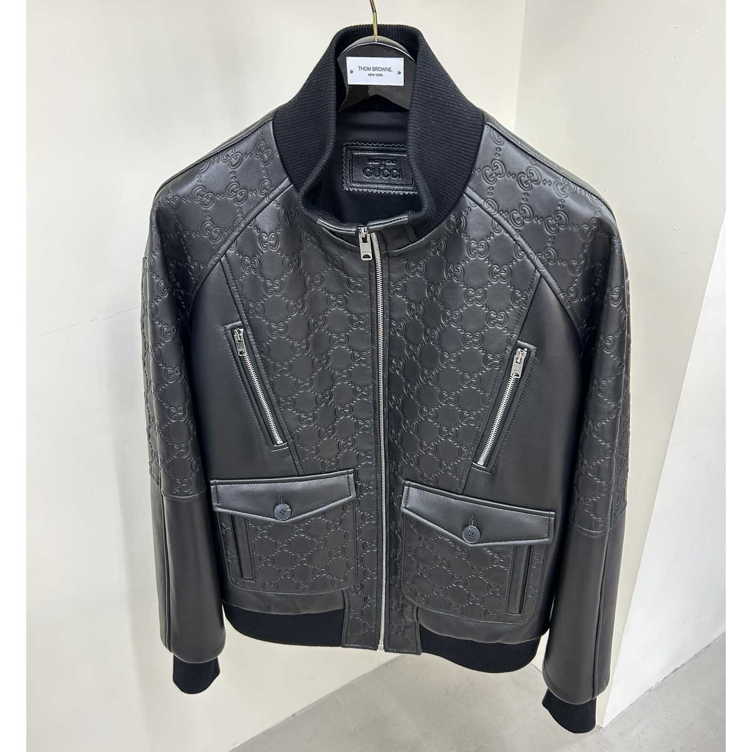 Gucci GG Embossed Bomber Jacket In Black - DopestKickz