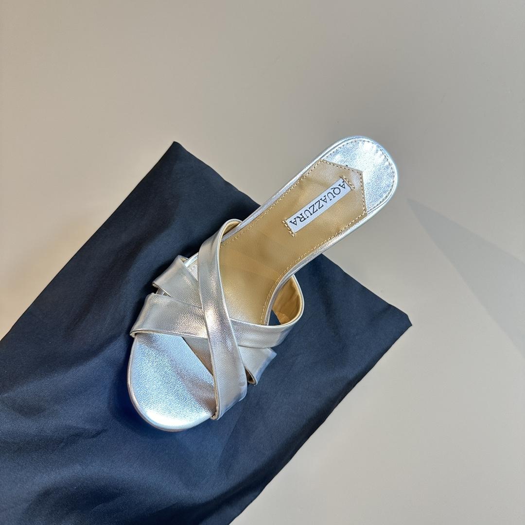 Aquazzura Silver 105mm Yes Baby Satin Mules - DopestKickz