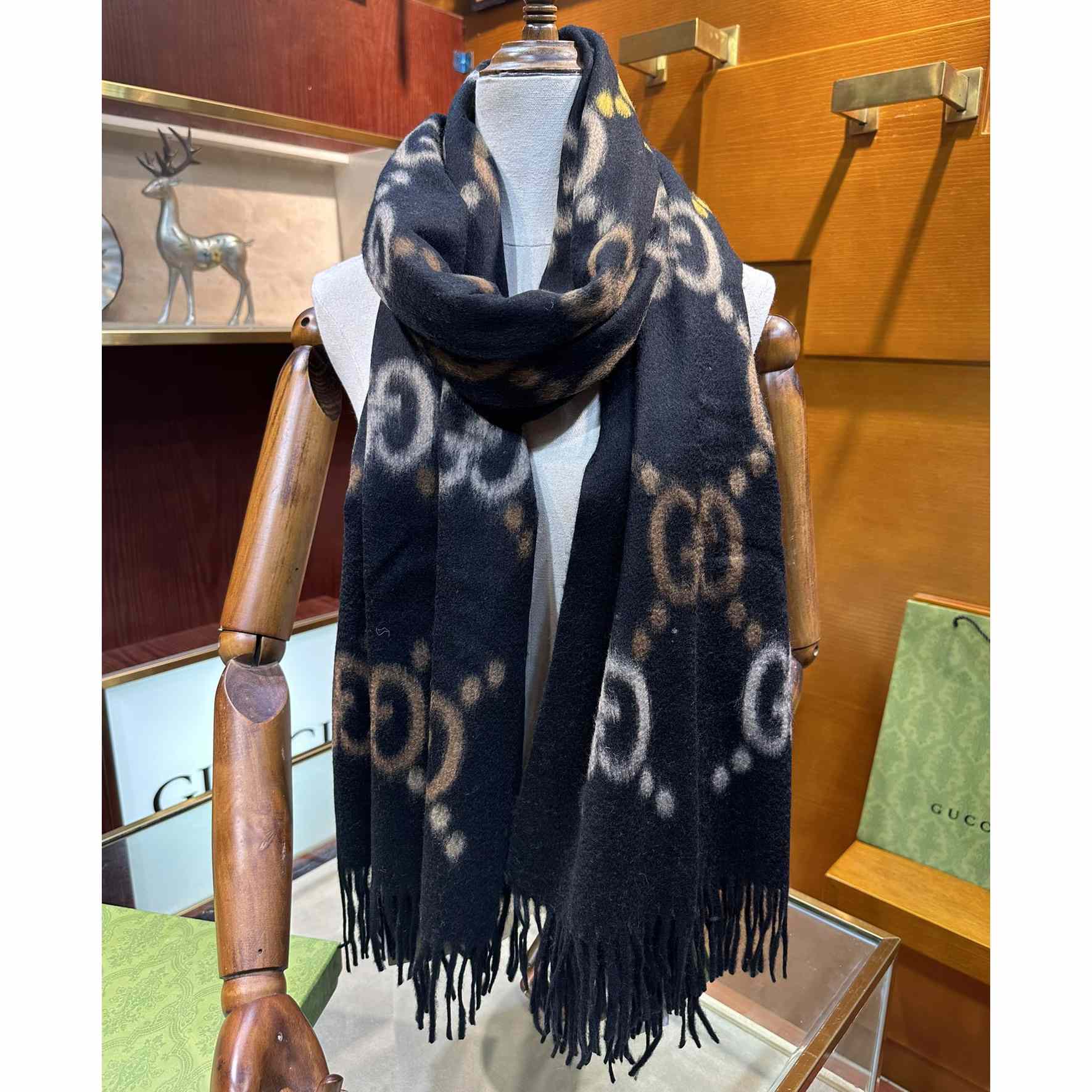 Gucci GG Jacquard Wool Silk Scarf - DopestKickz