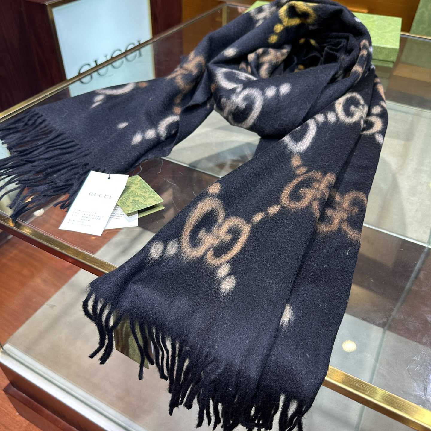 Gucci GG Jacquard Wool Silk Scarf - DopestKickz