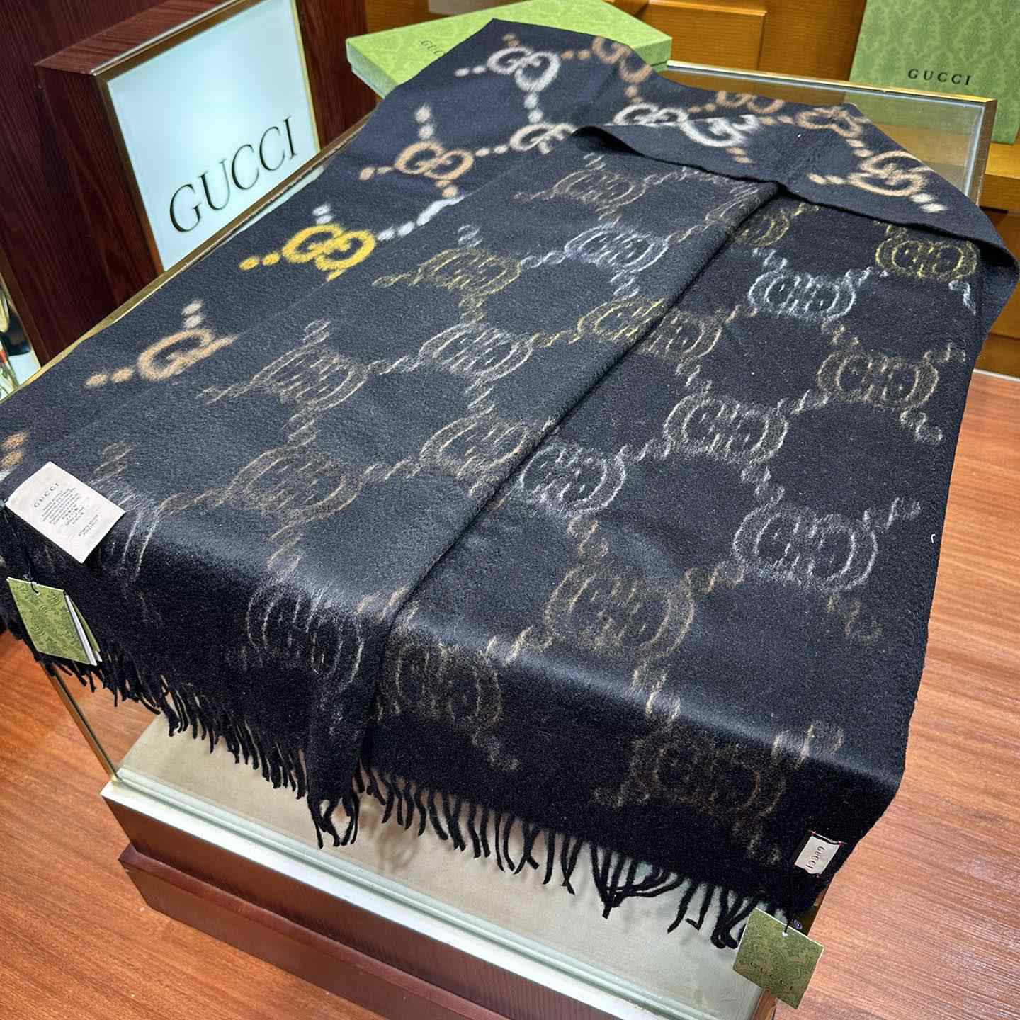 Gucci GG Jacquard Wool Silk Scarf - DopestKickz