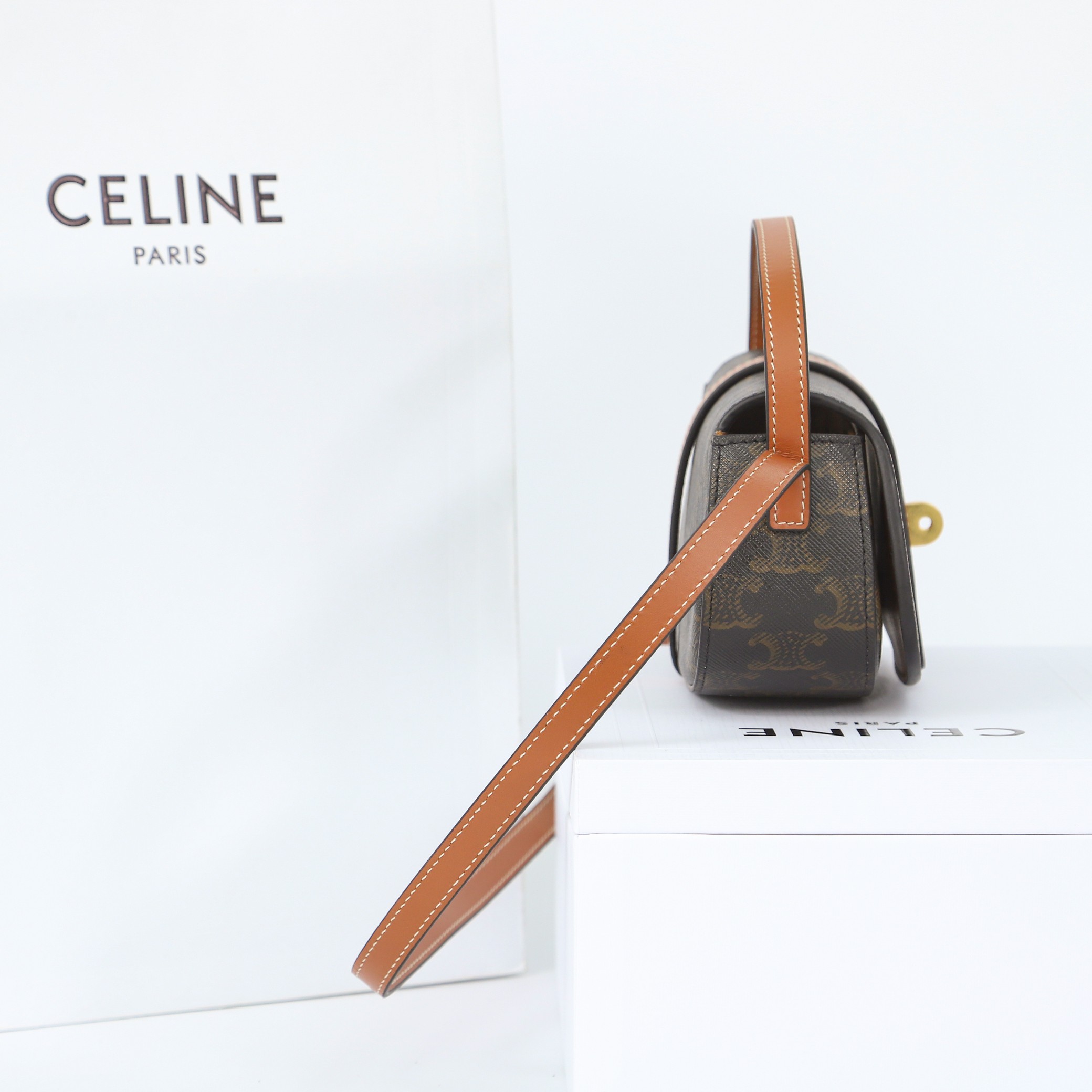 Celine Clutch On Strap Tabou In Triomphe Canvas And Calfskin - DopestKickz