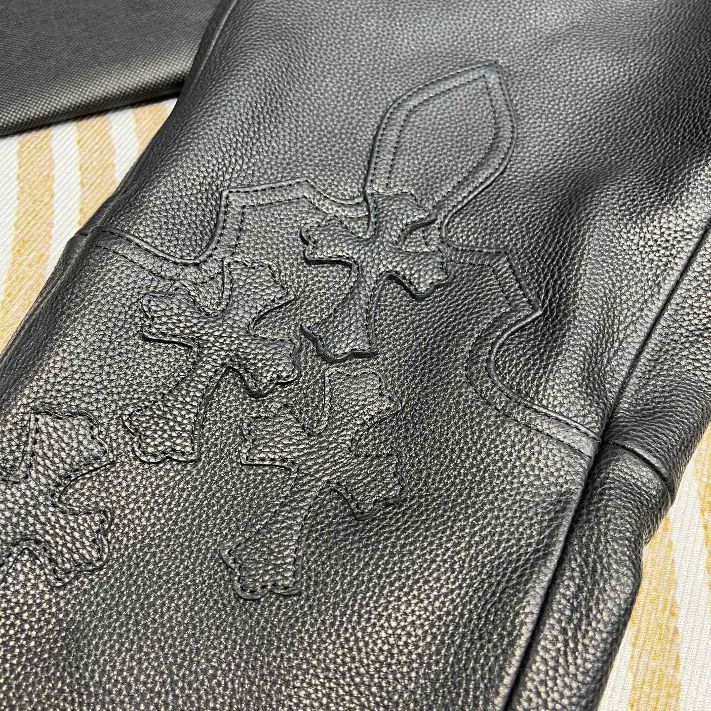 Chrome Heart Cross Patch Leather Pants - DopestKickz