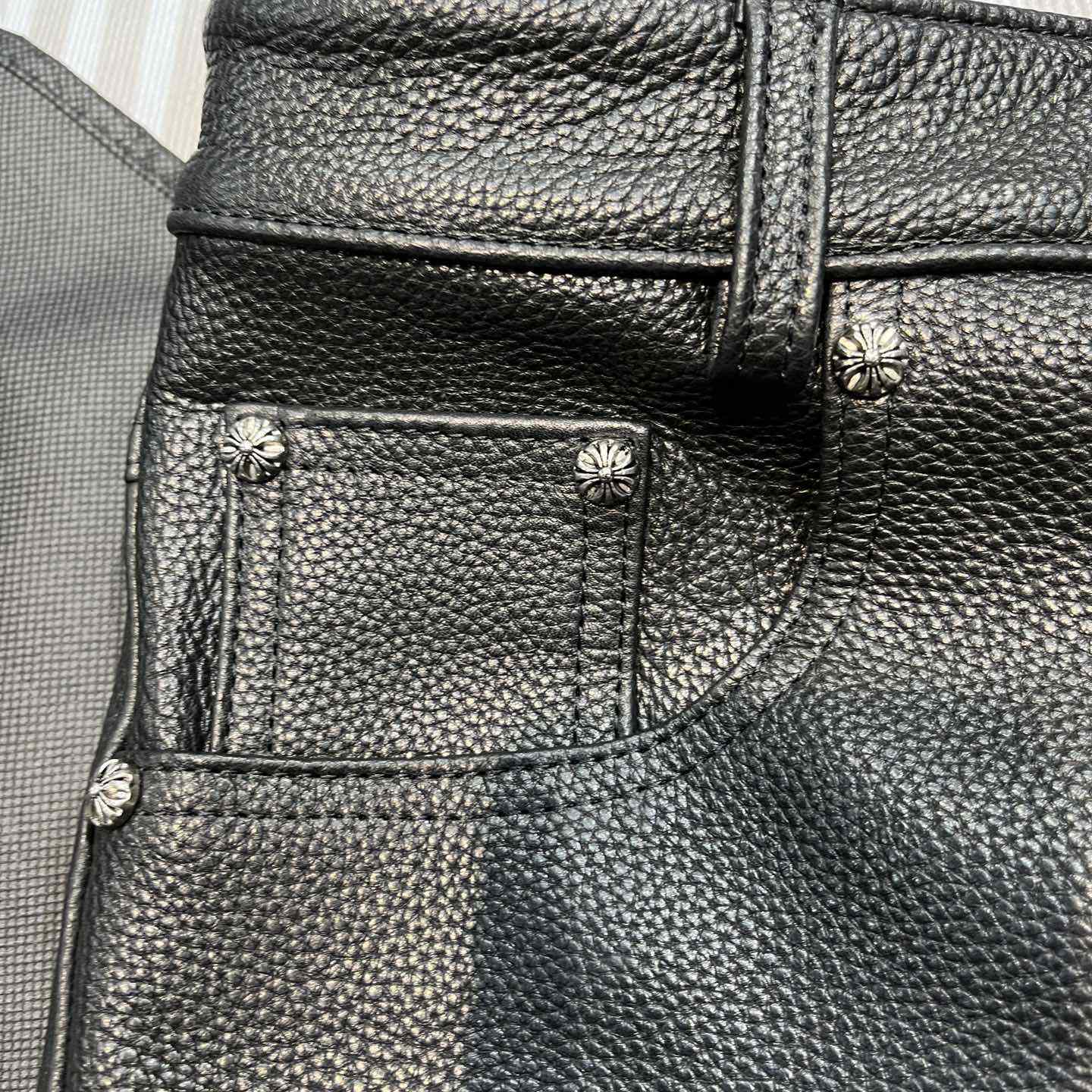 Chrome Heart Cross Patch Leather Pants - DopestKickz