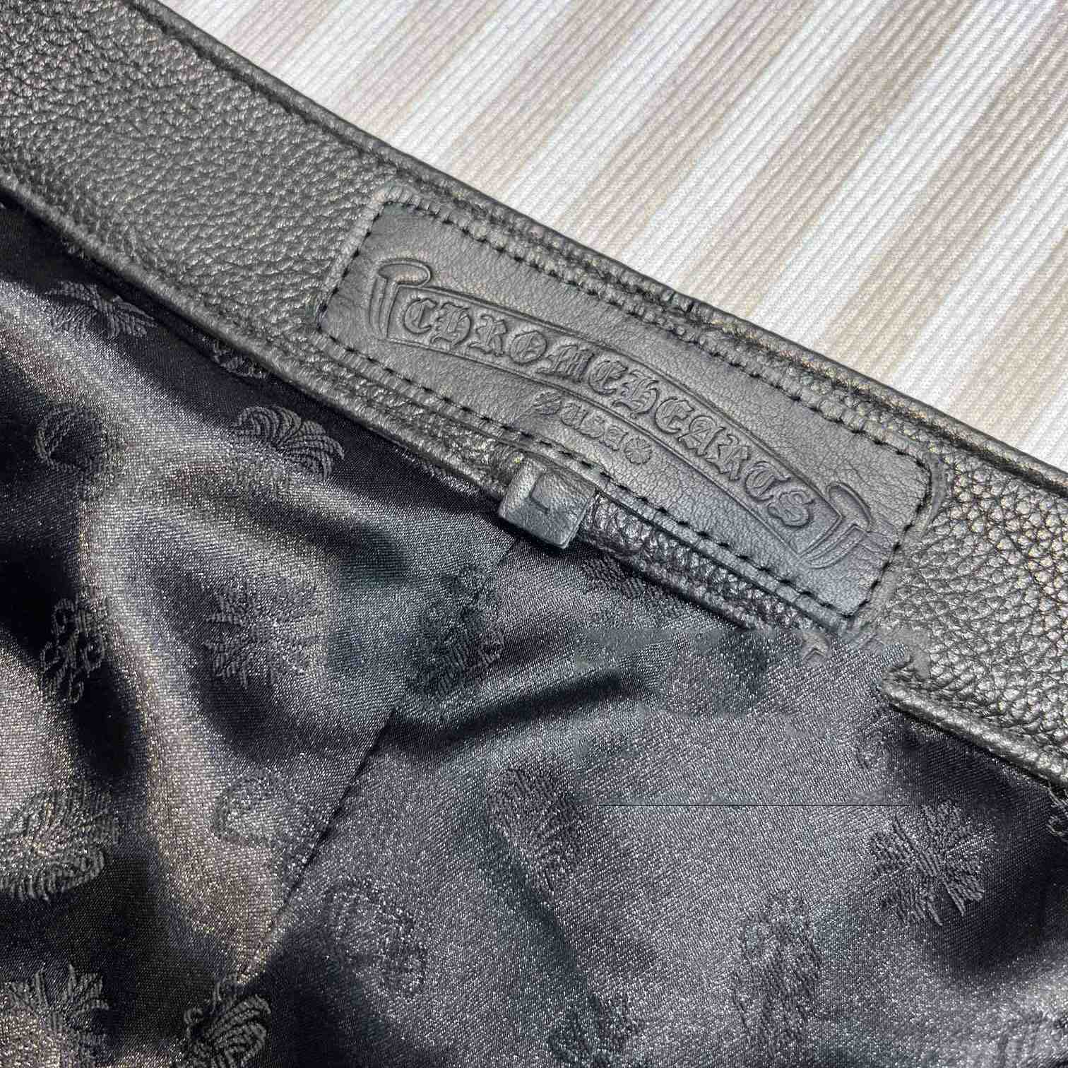 Chrome Heart Cross Patch Leather Pants - DopestKickz