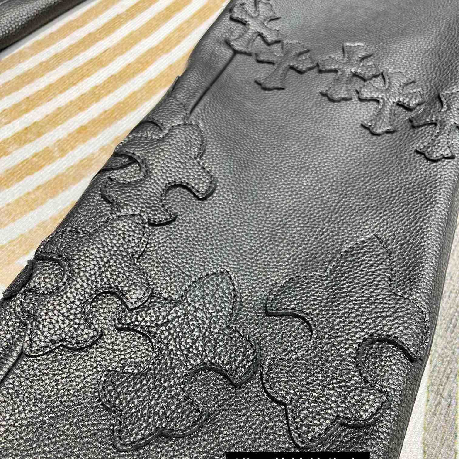 Chrome Heart Cross Patch Leather Pants - DopestKickz