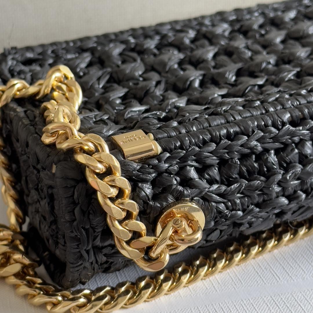 Celine Chain Shoulder Bag Claude In Raffia Effect Textile - DopestKickz