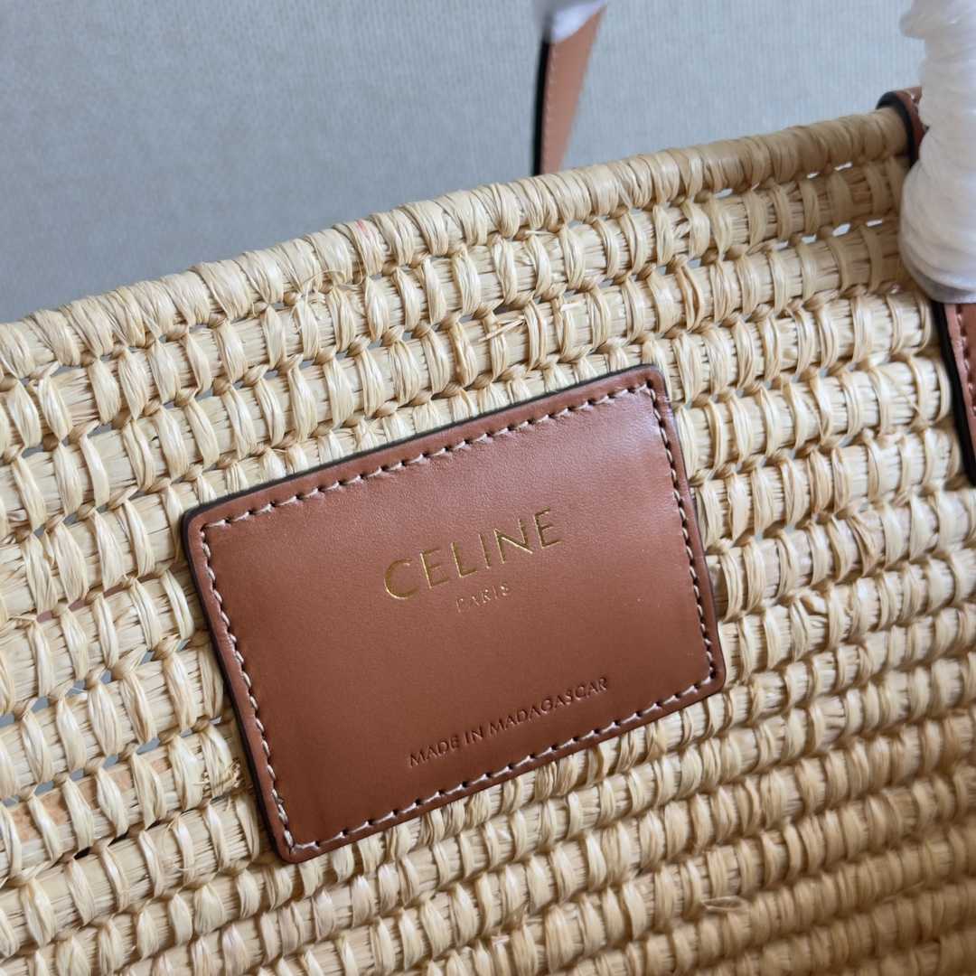Celine Classic Panier Medium Braided Triomphe In Raffia And Calfskin - DopestKickz