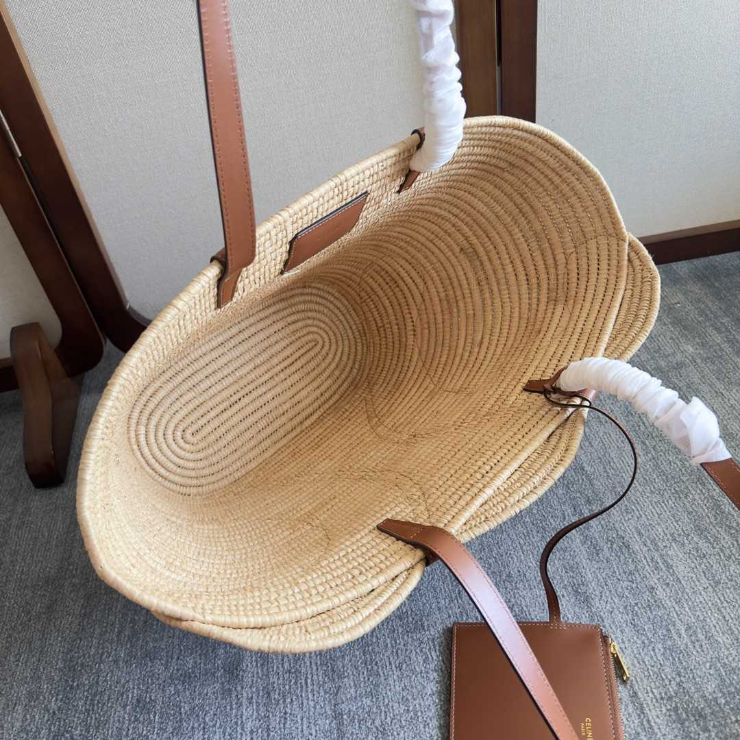 Celine Classic Panier Medium Braided Triomphe In Raffia And Calfskin - DopestKickz